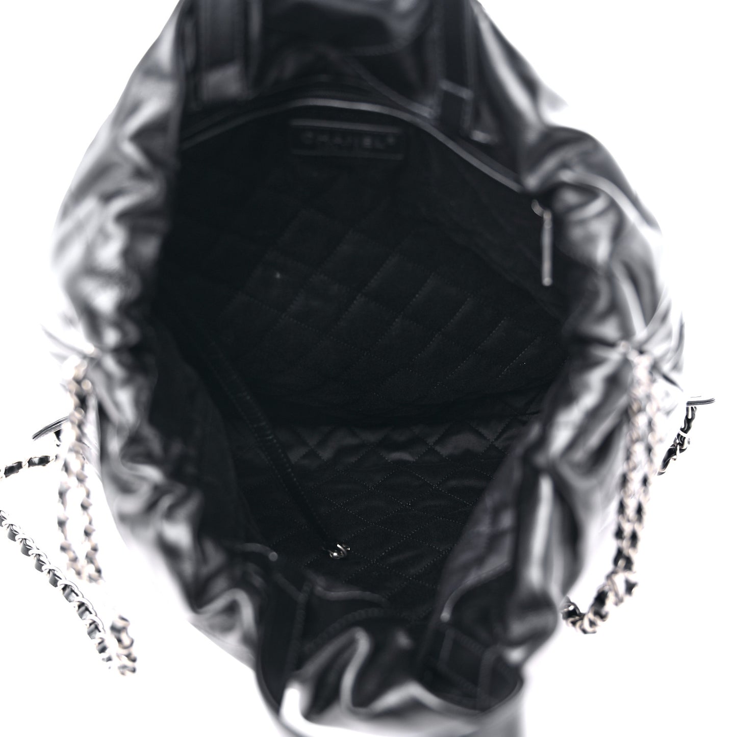 Shiny Calfskin Quilted Chanel 22 Backpack Black