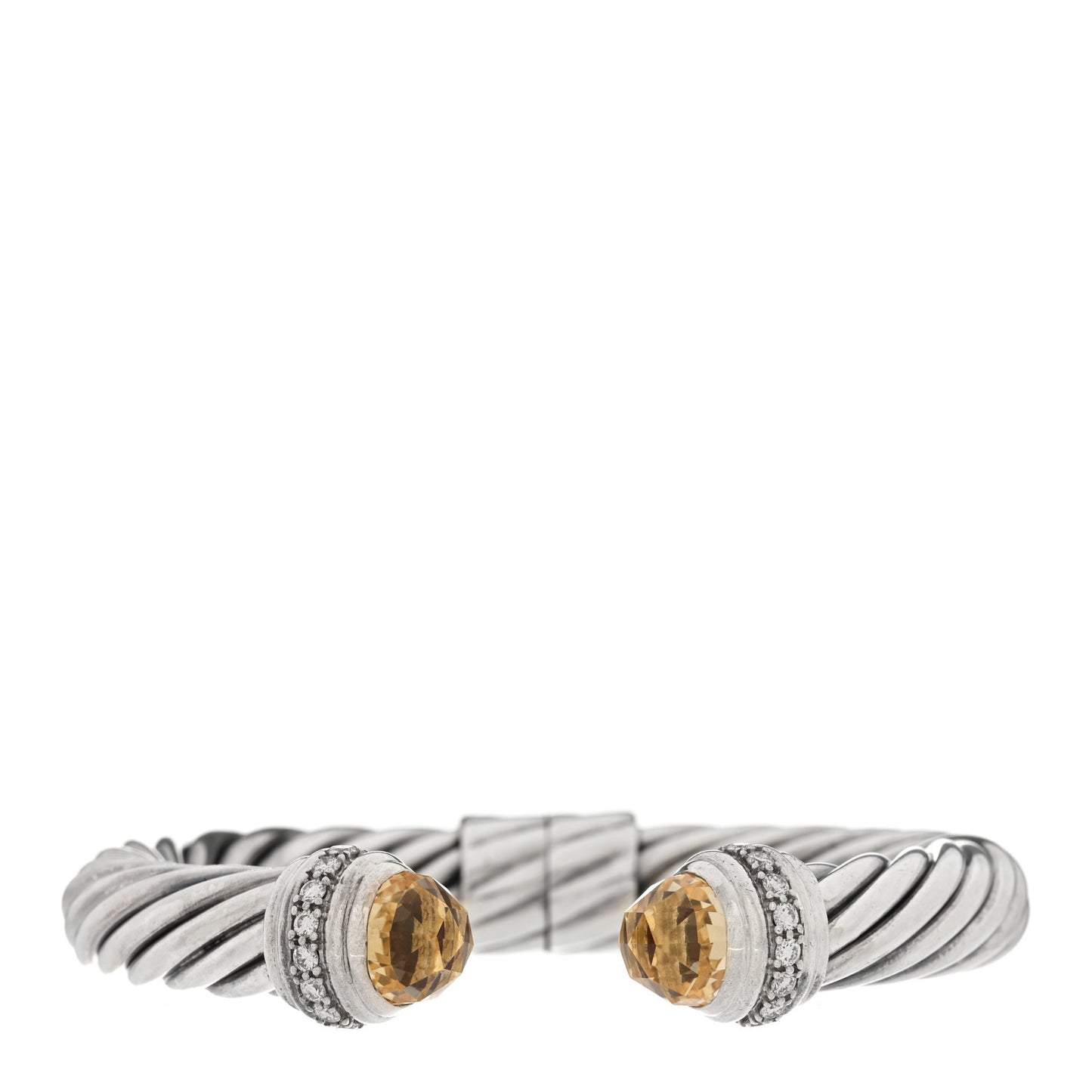 Sterling Silver Diamond Citrine 10mm Cable Classics Hinged Bracelet