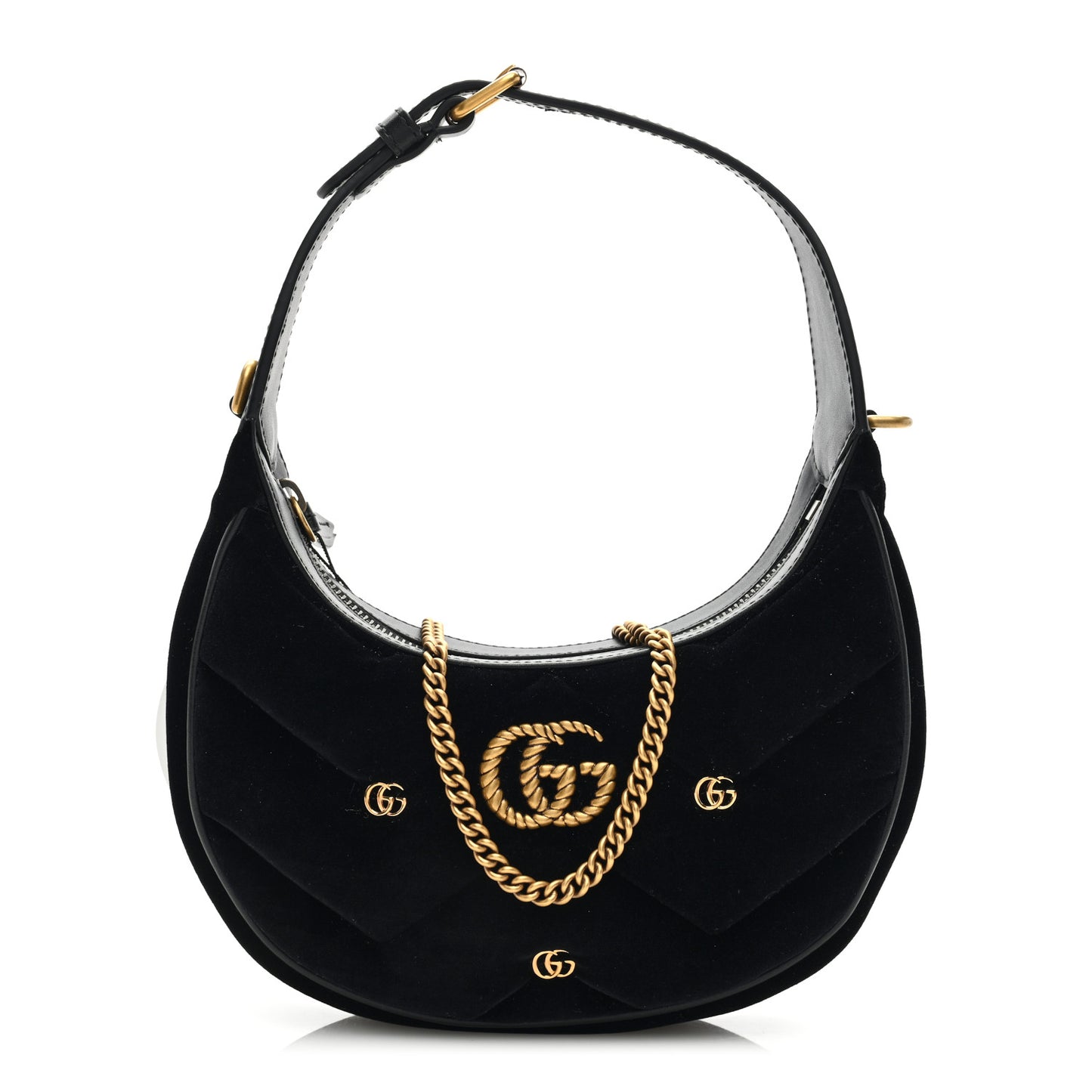 Velvet Matelasse Double G Studs Torchon GG Marmont Half Moon Hobo Black