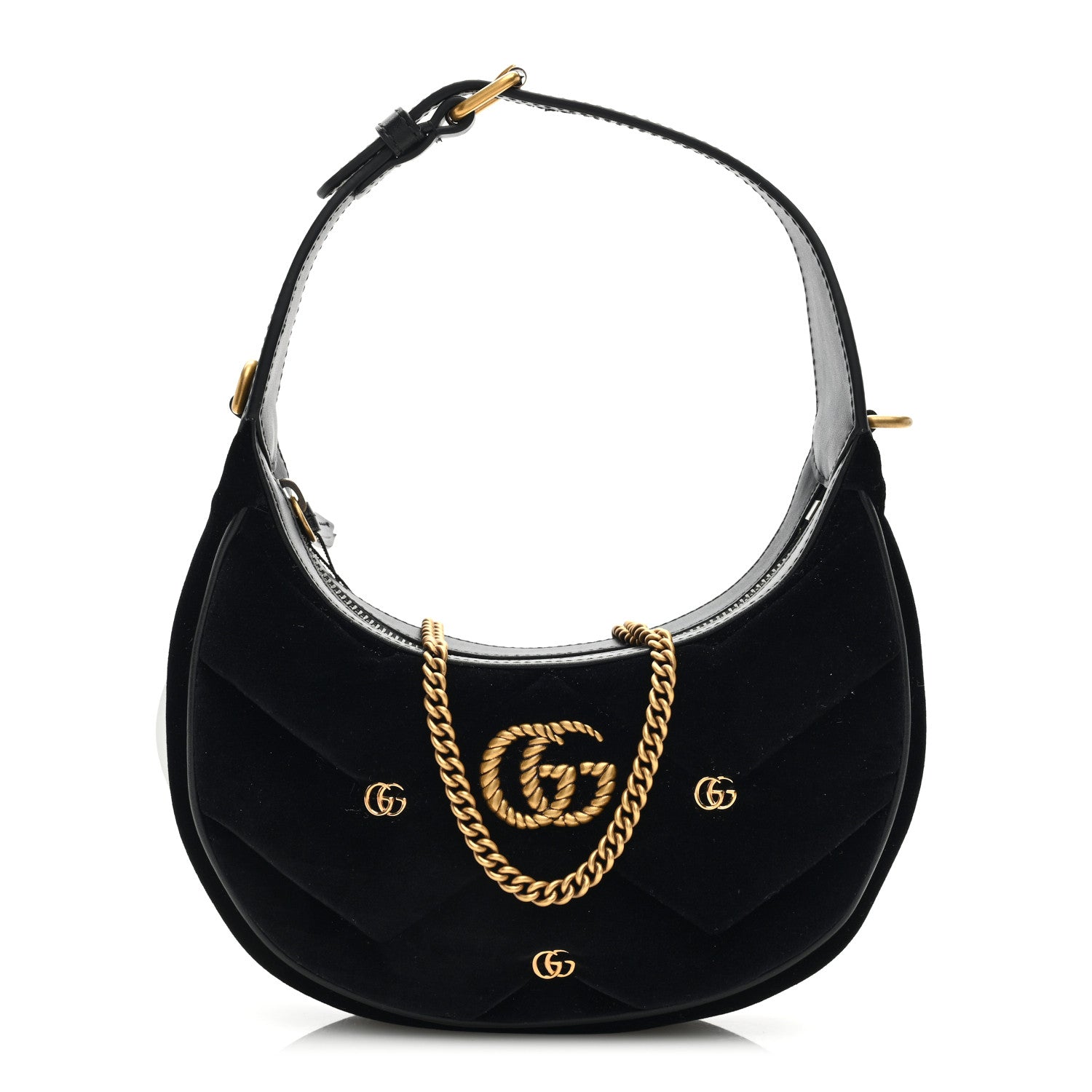 Gucci Velvet Matelasse Double G Studs Torchon GG Marmont Half Moon Hobo Black 1 of 8