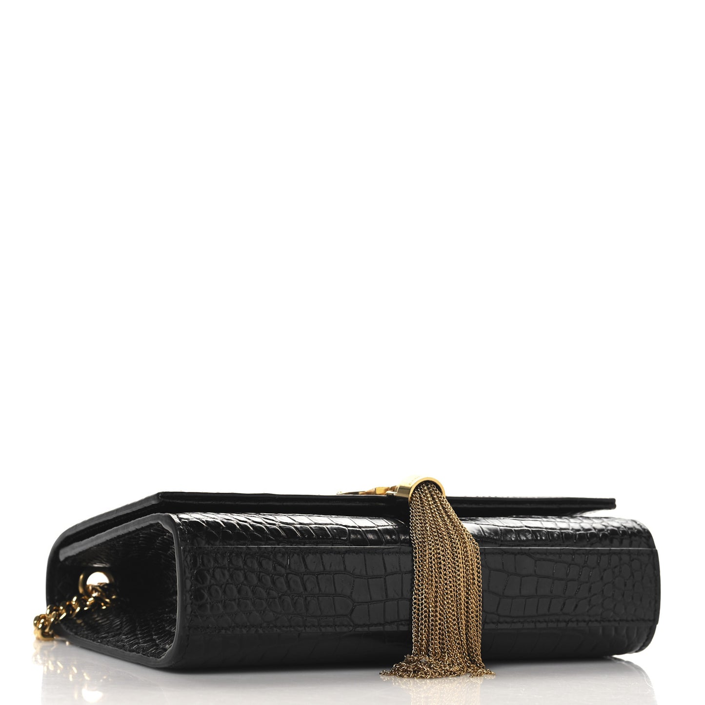 Calfskin Crocodile Embossed Small Classic Monogram Kate Tassel Satchel Black