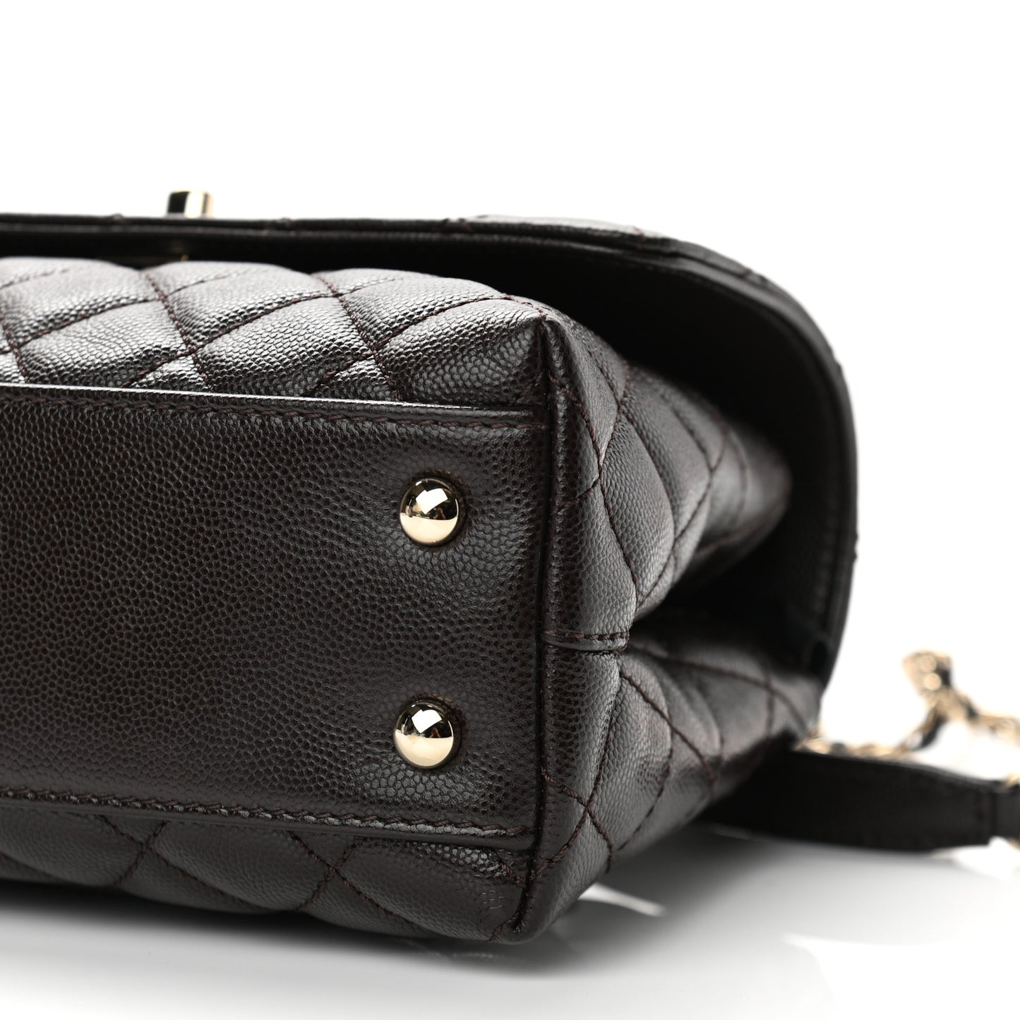 Caviar Quilted Mini Coco Handle Flap Dark Brown