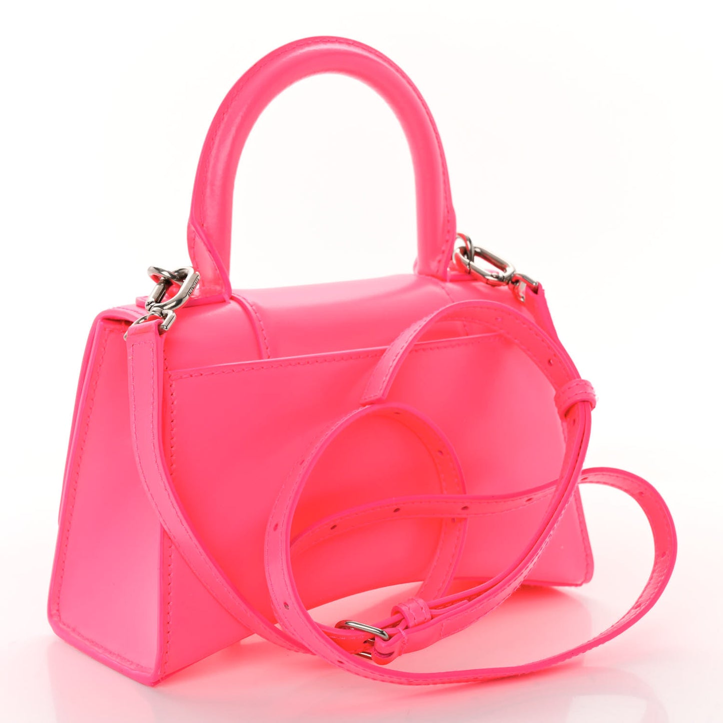 Shiny Box Calfskin Hourglass Top Handle Bag XS Acid Fuchsia