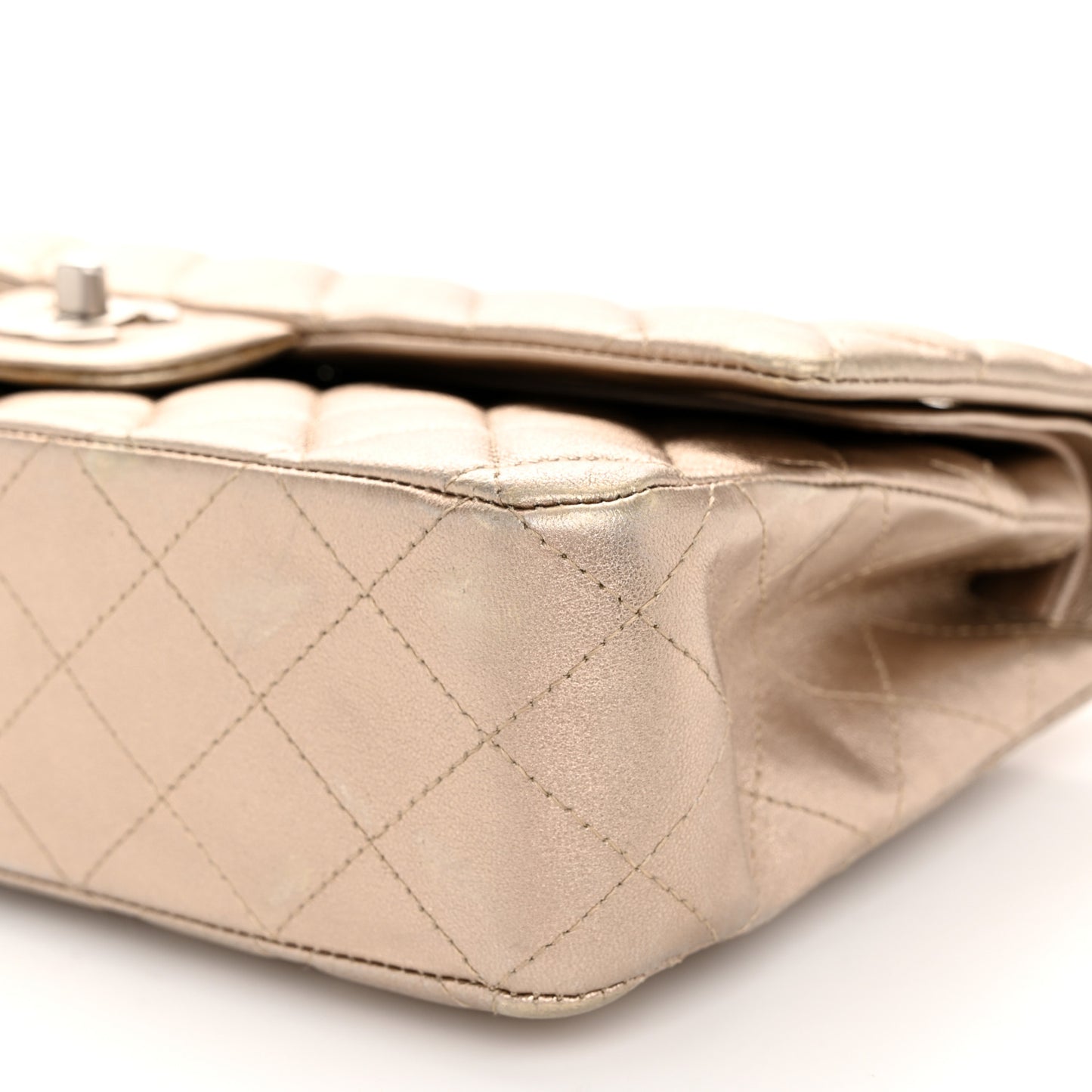 Metallic Lambskin Quilted Medium Double Flap Gold