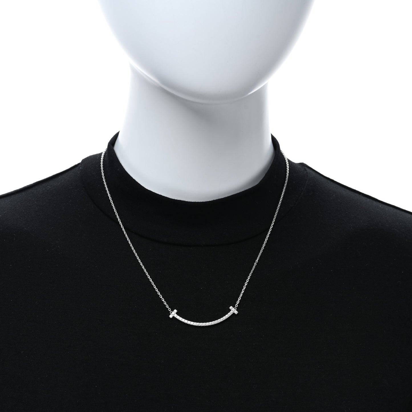 18K White Gold Diamond Medium Smile Pendant Necklace
