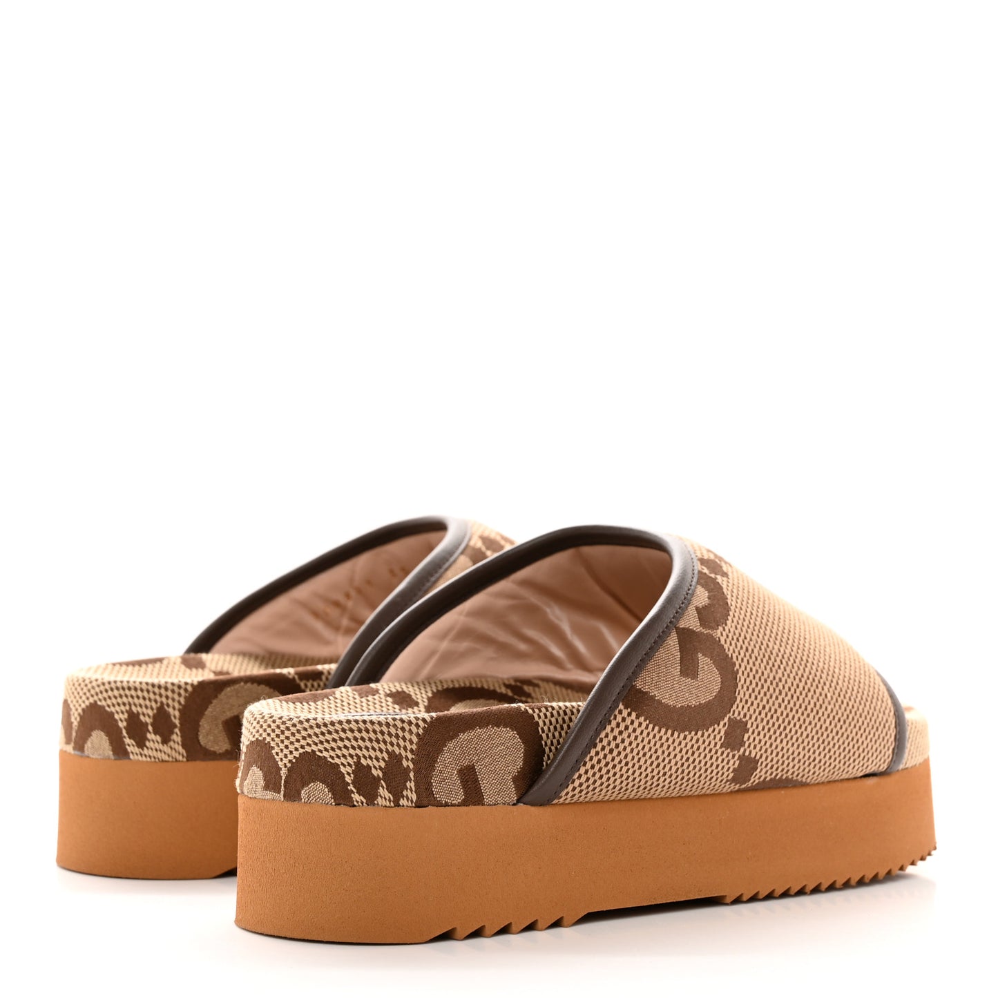 Monogram Jumbo GG Nappa Samoa Platform 40mm Slide Sandals 35 Camel Ebony New Acero