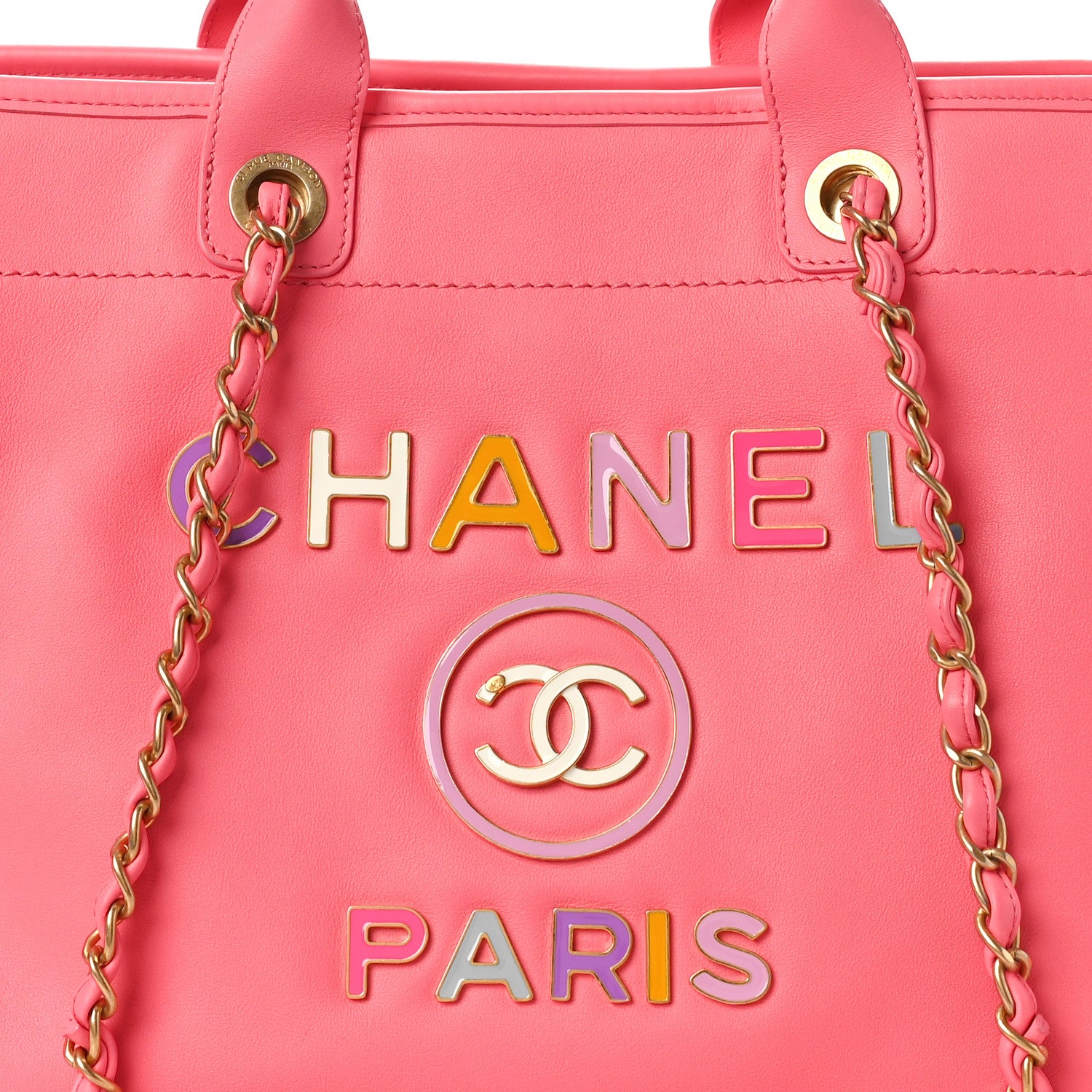 Chanel Calfskin Medium Deauville Tote Coral Pink 8 of 10