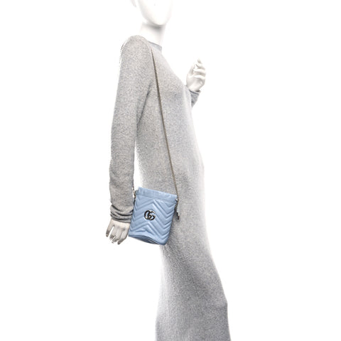 Calfskin Matelasse Mini GG Marmont 2.0 Bucket Bag Porcelain Light Blue