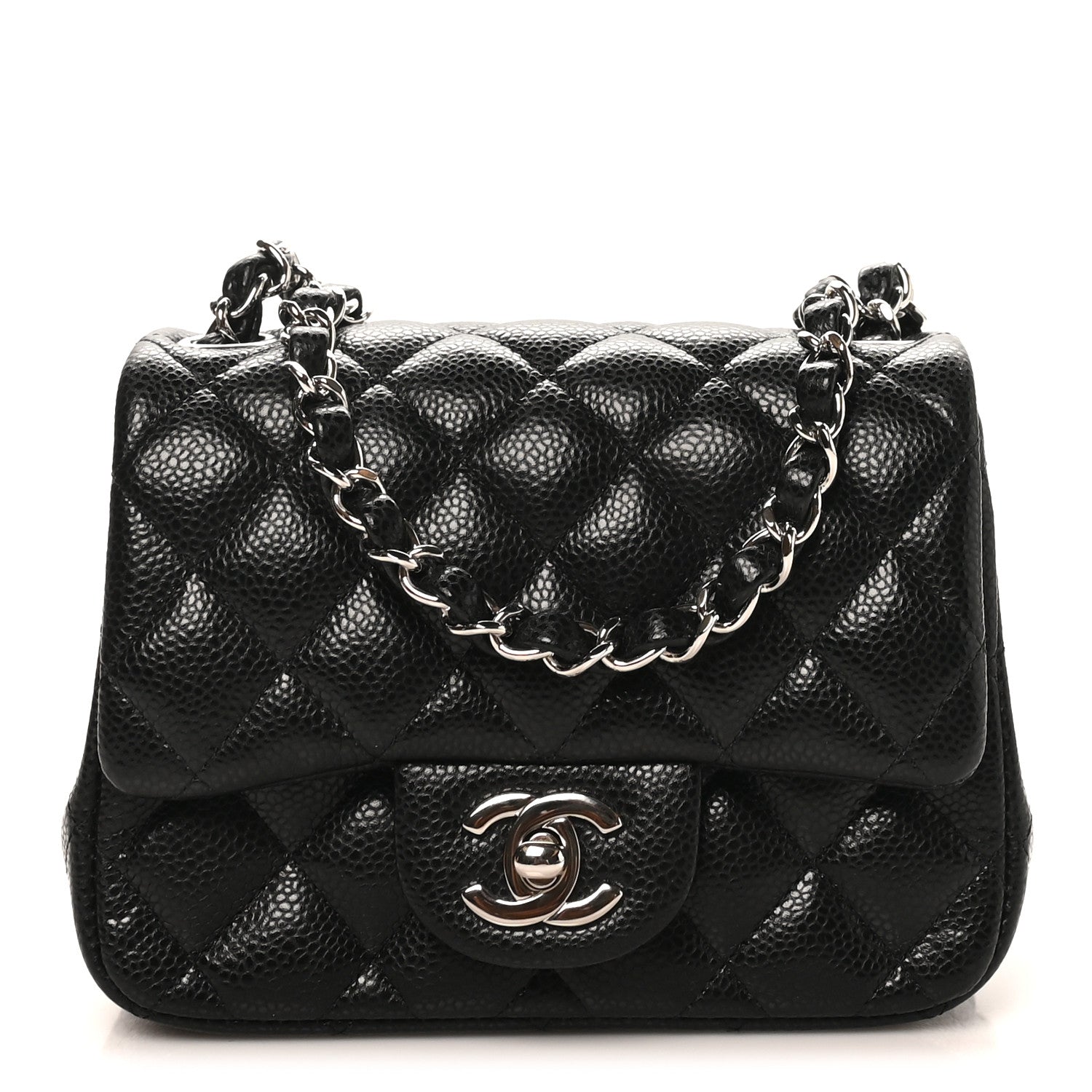 CHANEL ブラックキルティングレザーバッグ Chanel Caviar Quilted Mini Square Flap Black 1884668 – FASHIONPHILE