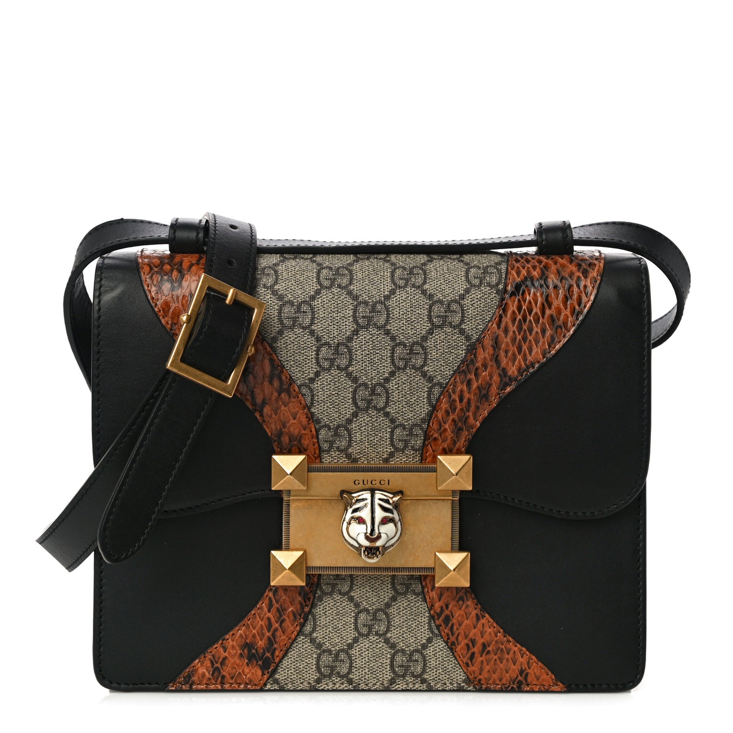 Nappa Elaphe GG Supreme Monogram Medium Osiride Shoulder Bag Black Bright Cuir Beige Ebony