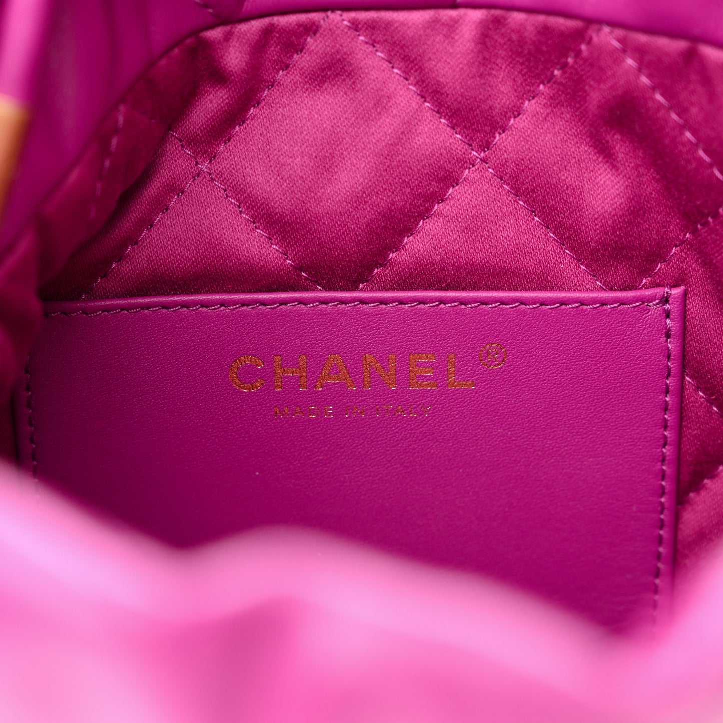 Shiny Calfskin Quilted Mini Chanel 22 Purple