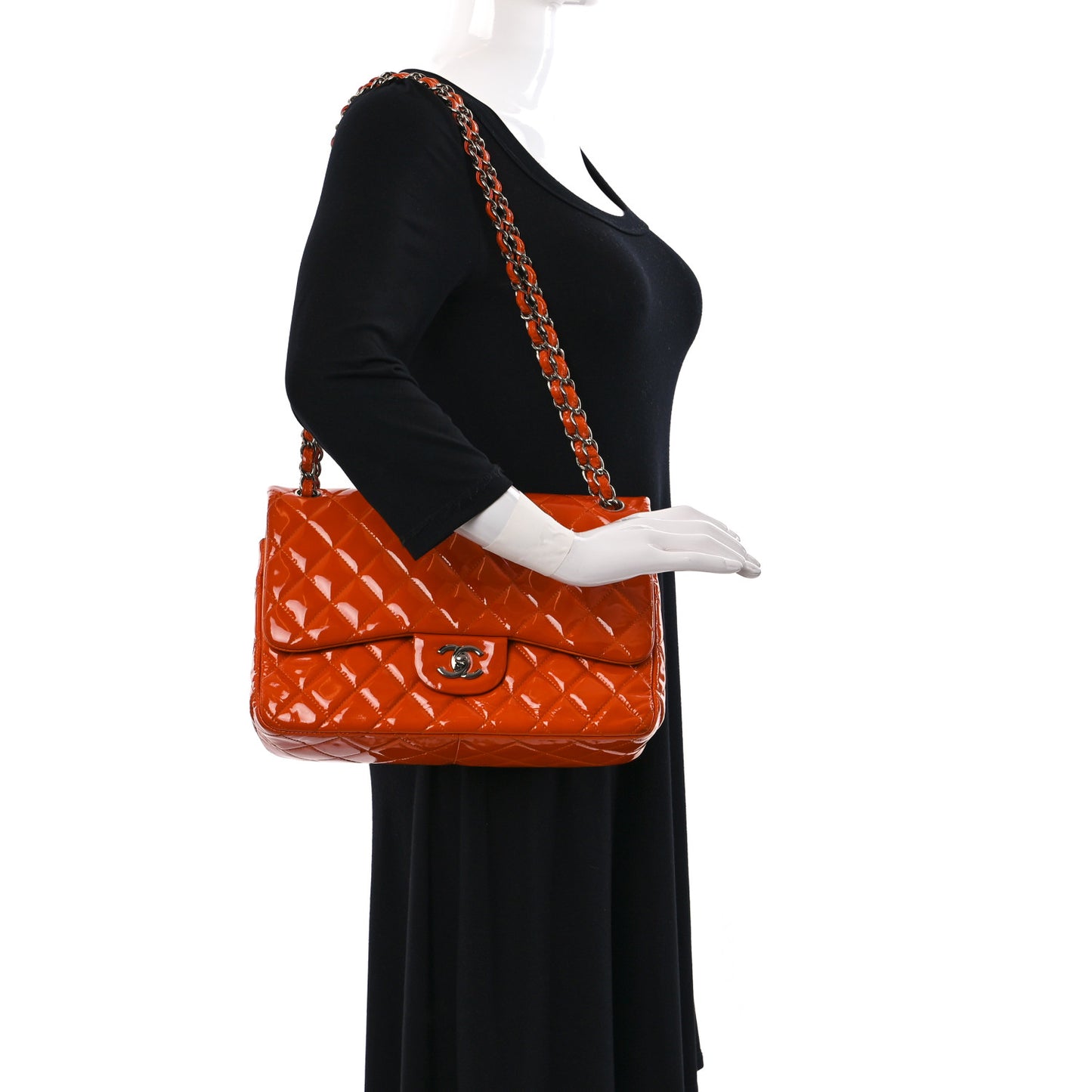 Patent Quilted Jumbo Double Flap Orange