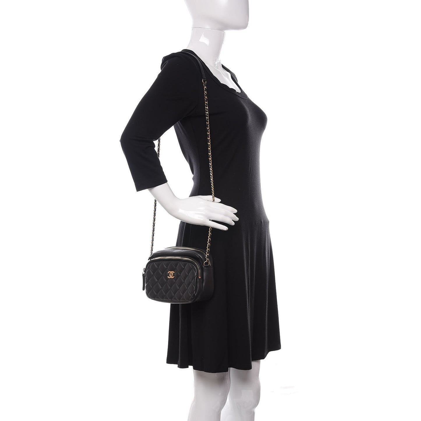 Calfskin Quilted Small Camera Case Black