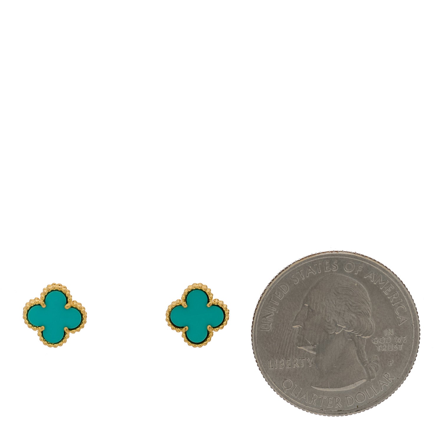 Van Cleef & Arpels 18K Yellow Gold Turquoise Sweet Alhambra Earrings 2 of 5