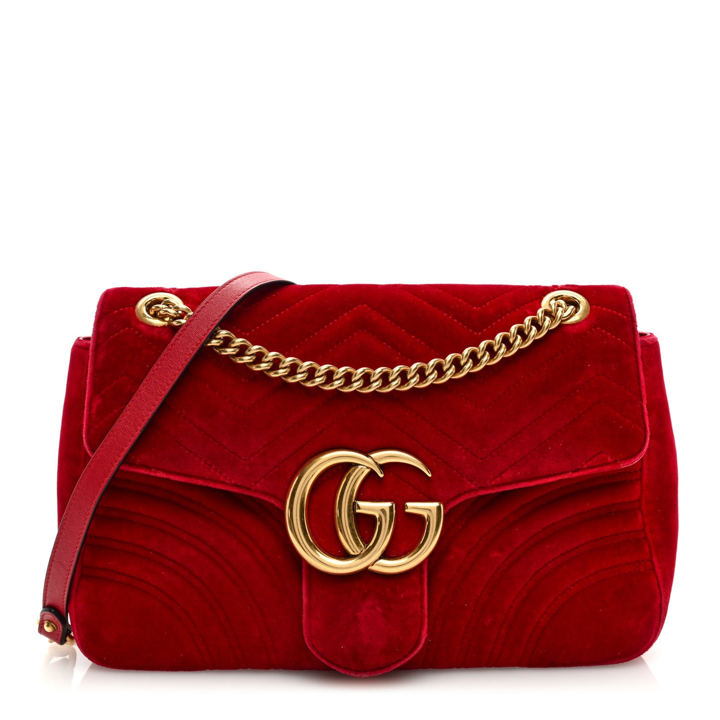 Velvet Matelasse Medium GG Marmont Shoulder Bag Hibiscus Red