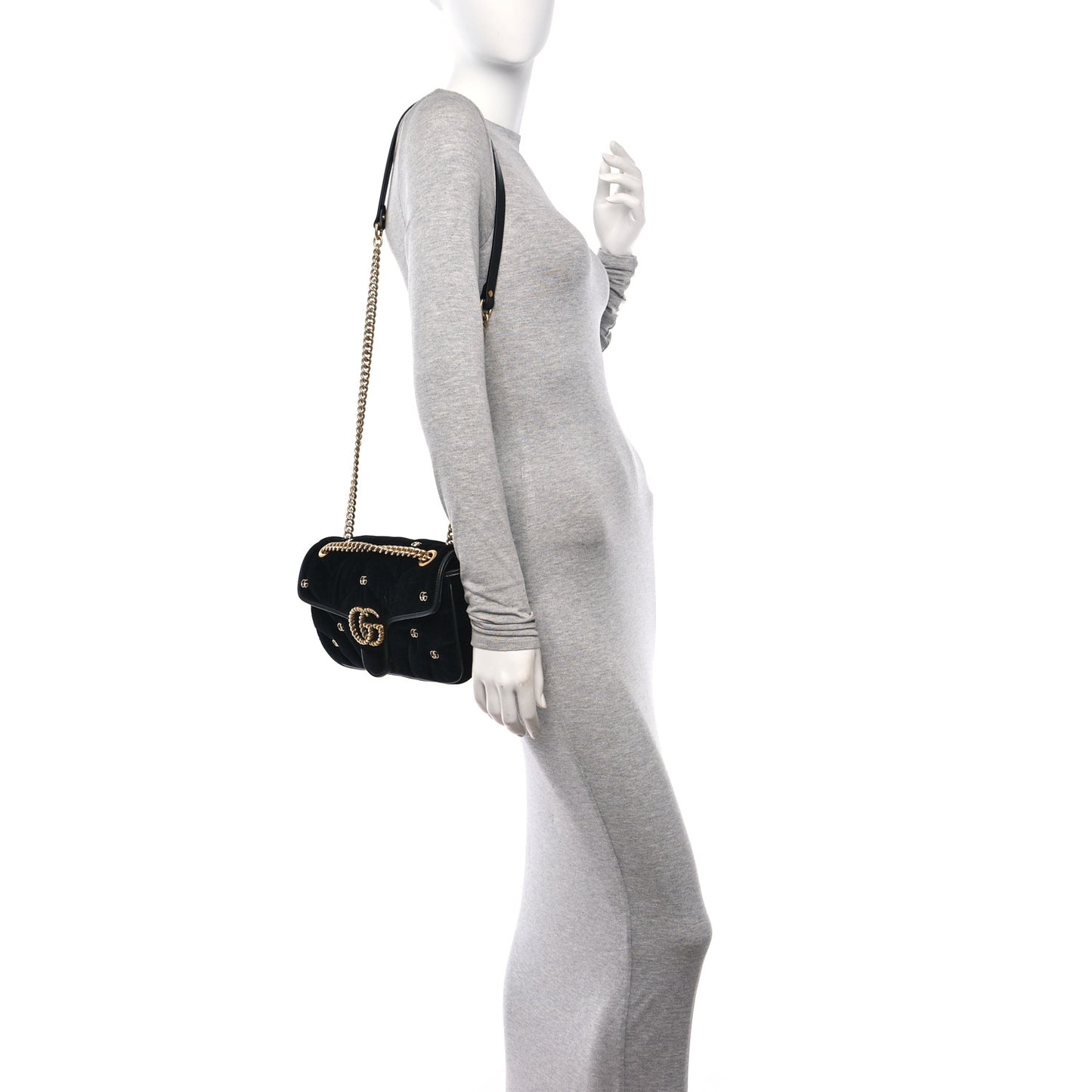 Velvet Matelasse Double G Studs Small Torchon GG Marmont Shoulder Bag Black
