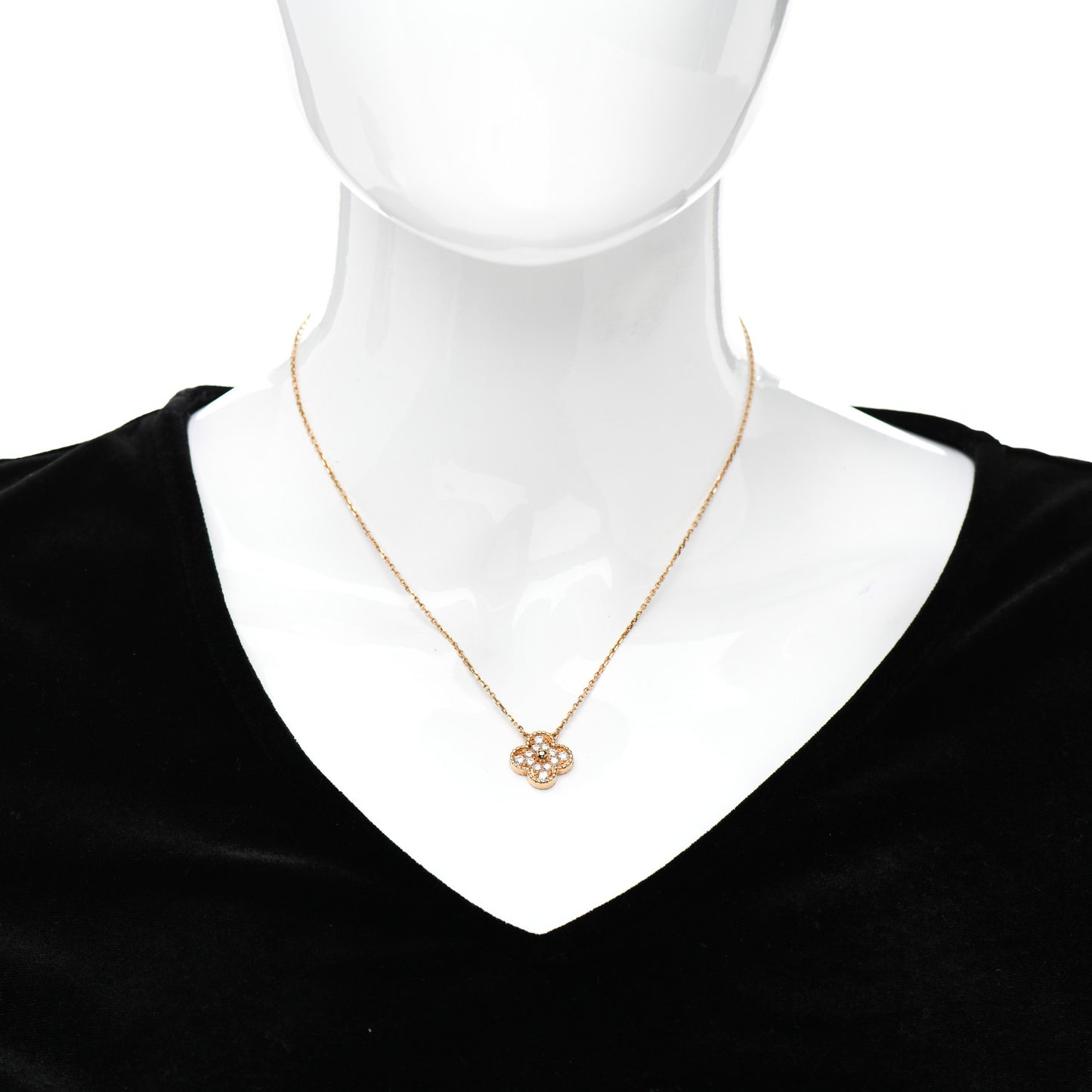 18K Yellow Gold Diamond Vintage Alhambra Pendant Necklace