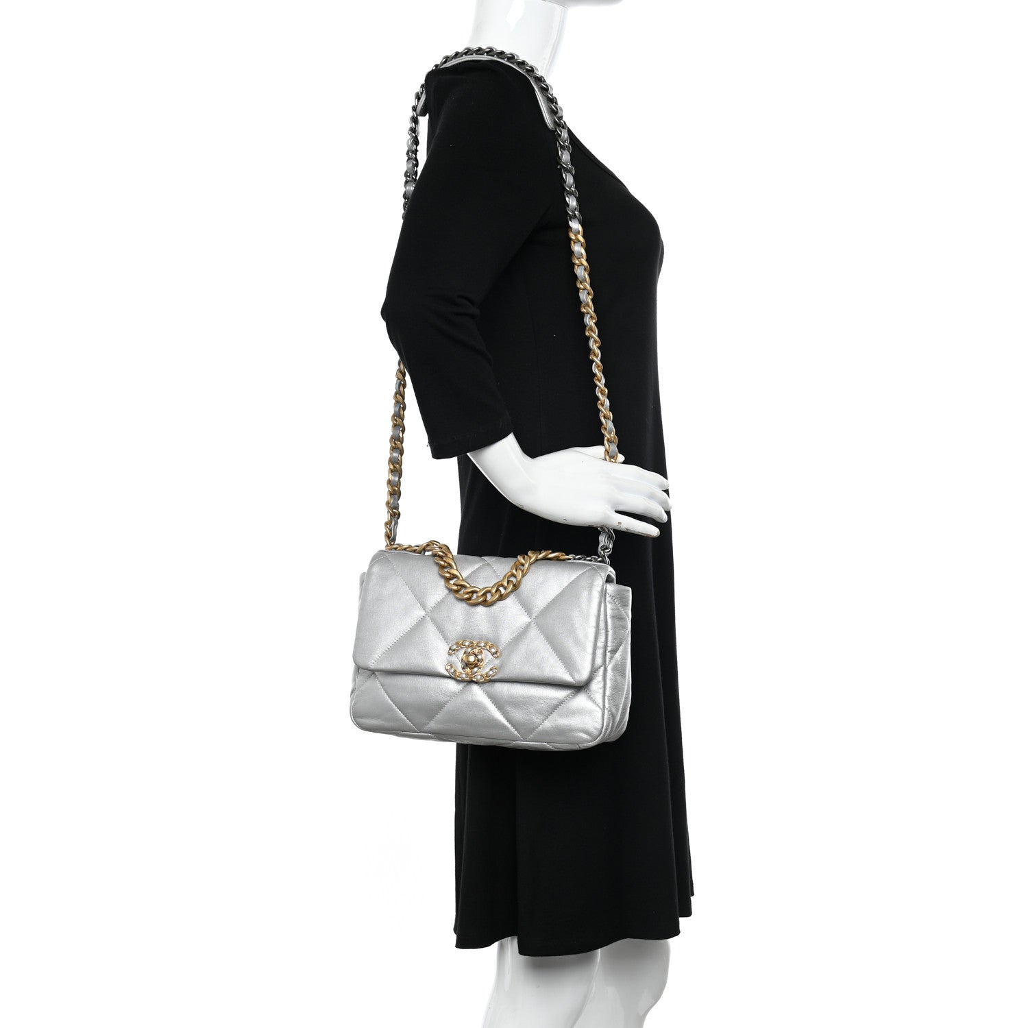 Chanel Metallic Goatskin Quilted Medium Chanel 19 Flap Silver 2 of 10