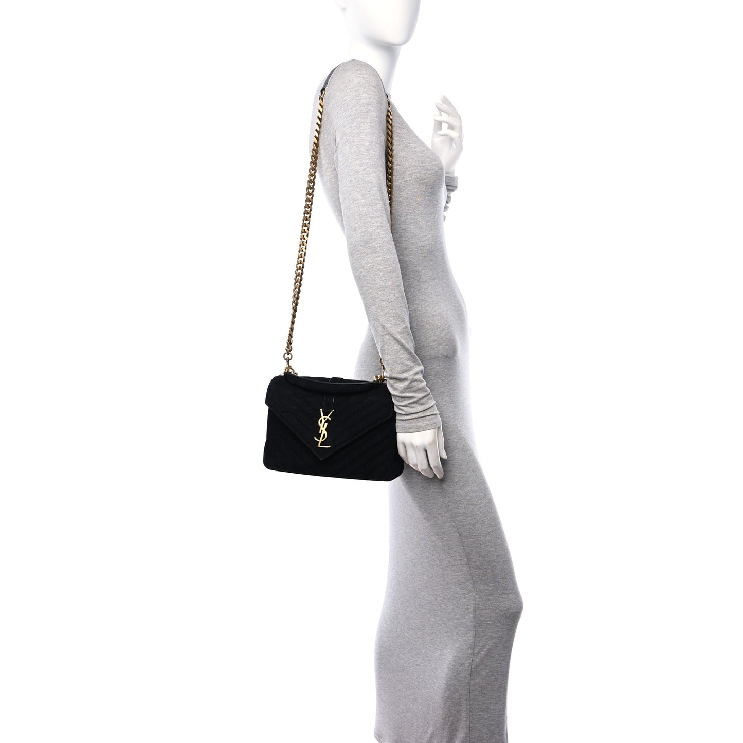 Suede Matelasse Chevron Monogram Medium College Bag Black