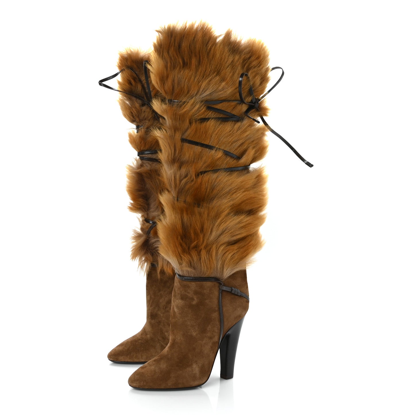 Suede Faux Fur Jokull 105 Over The Knee Boots 36 Brown