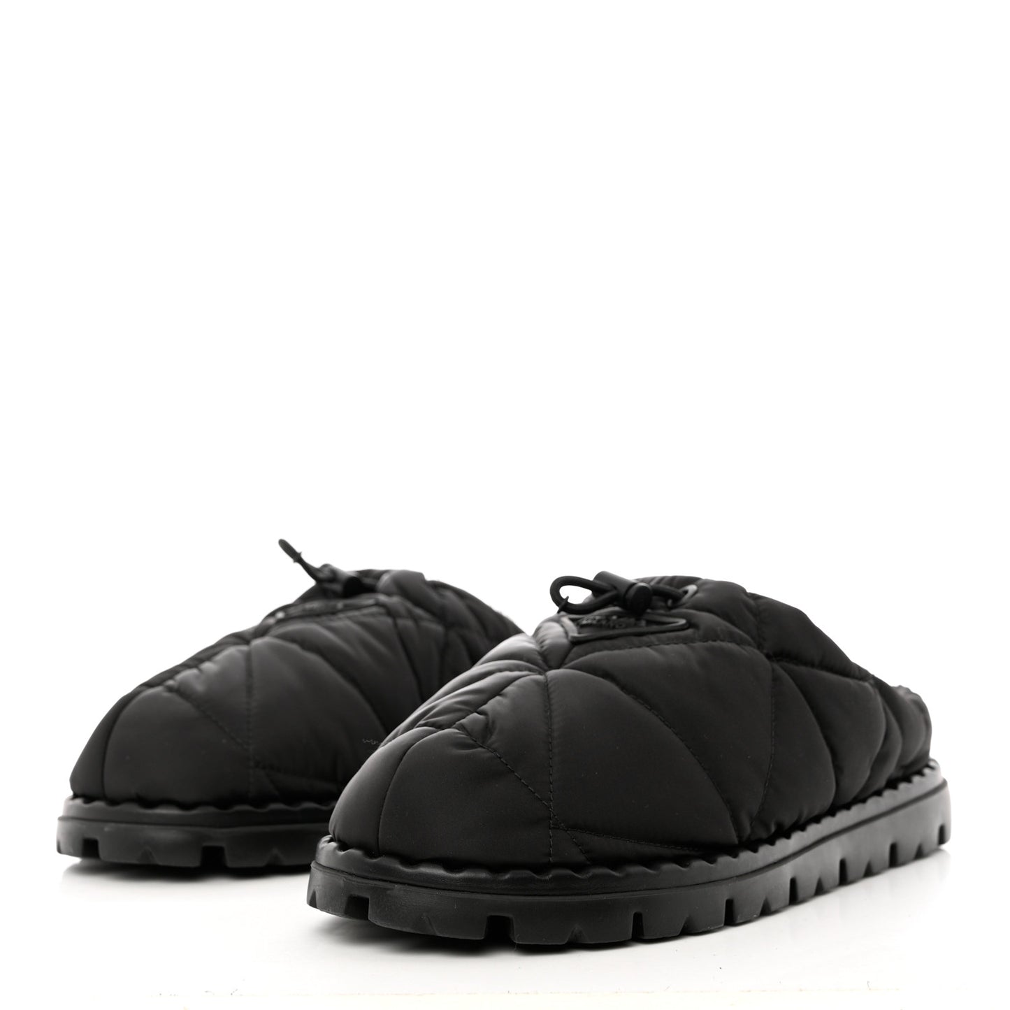 Re-Nylon Piuma Triangle Logo Padded Drawcord Rush 20mm Slippers 39.5 Black