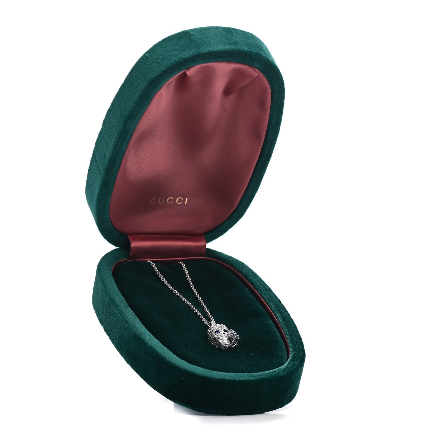 18K White Gold Diamond Blue Sapphire Skull Pendant Necklace