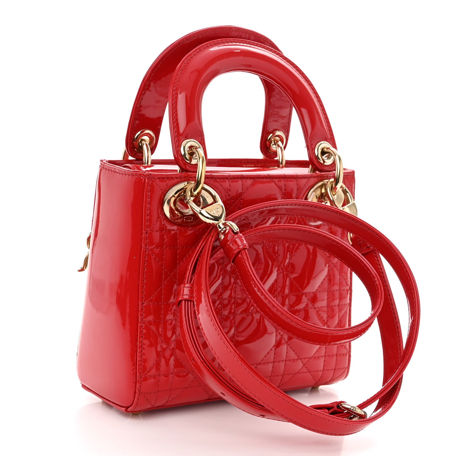 Christian Dior Patent Cannage Mini Lady Dior Red 3 of 10