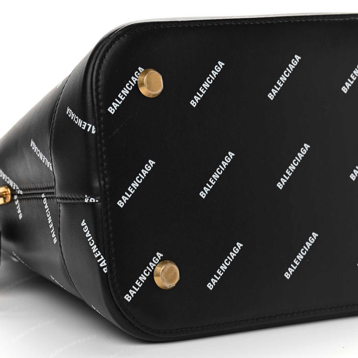 Calfskin Allover Logo M Ville Top Handle Bag Black