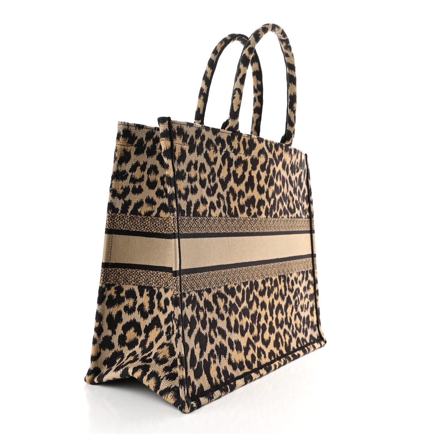 Canvas Mizza Embroidered Large Leopard Book Tote Beige