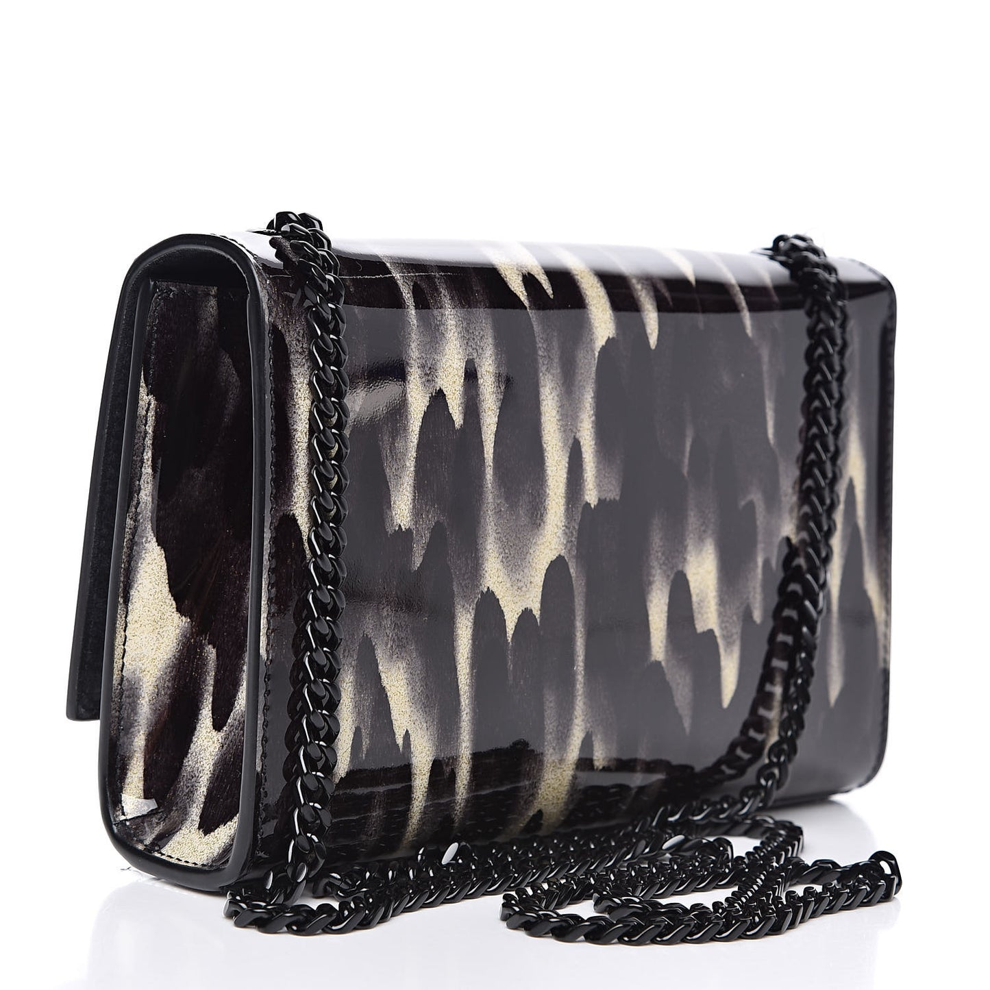 Patent Small Monogram Kate Satchel Black Ivory Gold