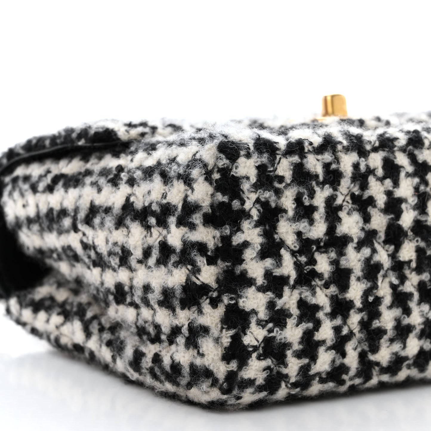 Tweed Houndstooth Quilted Mini Square Flap White Black