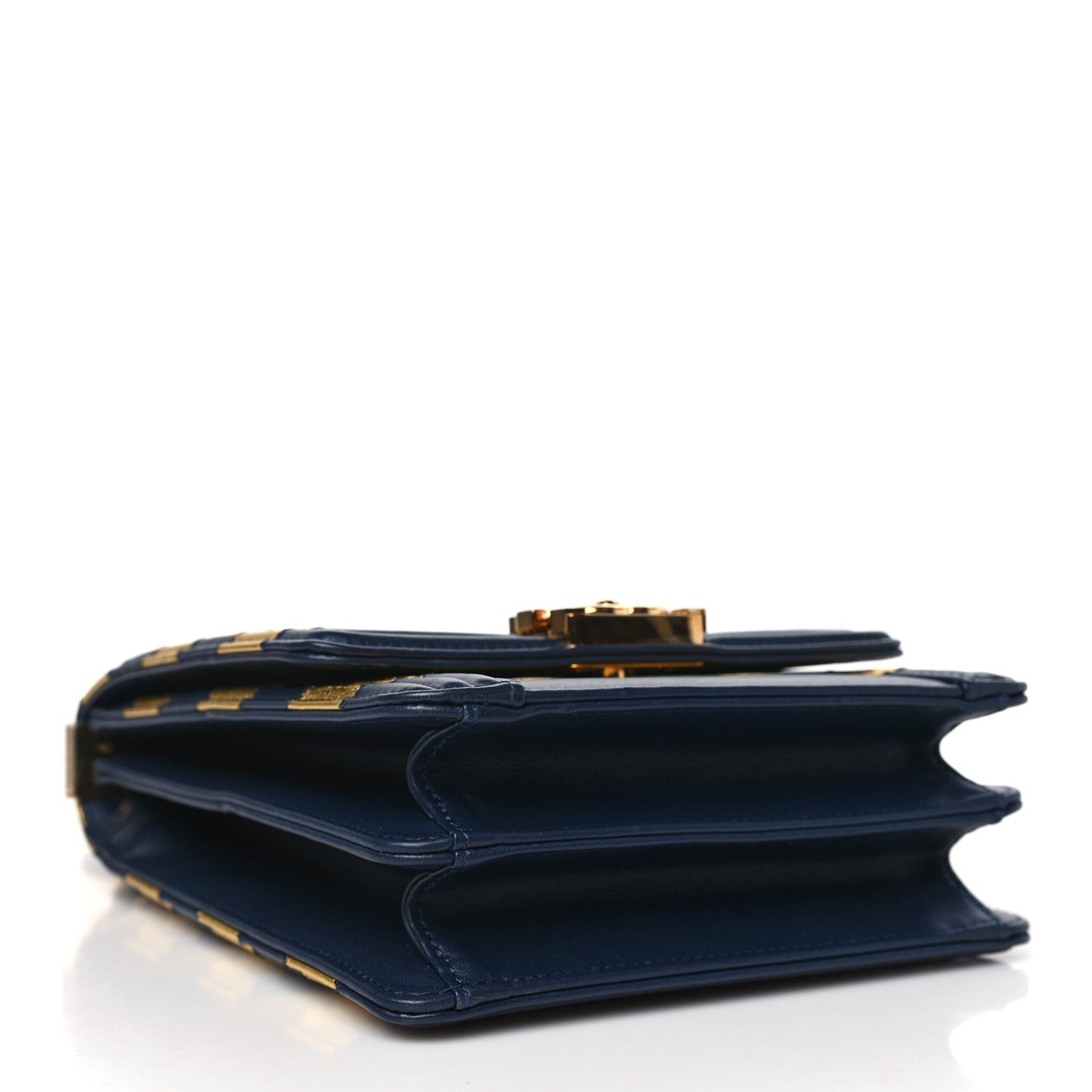 Metallic Lambskin Striped North South Boy Flap Navy Gold