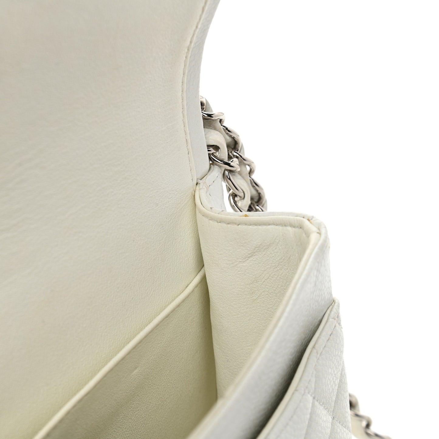 Caviar Quilted Medium Double Flap White