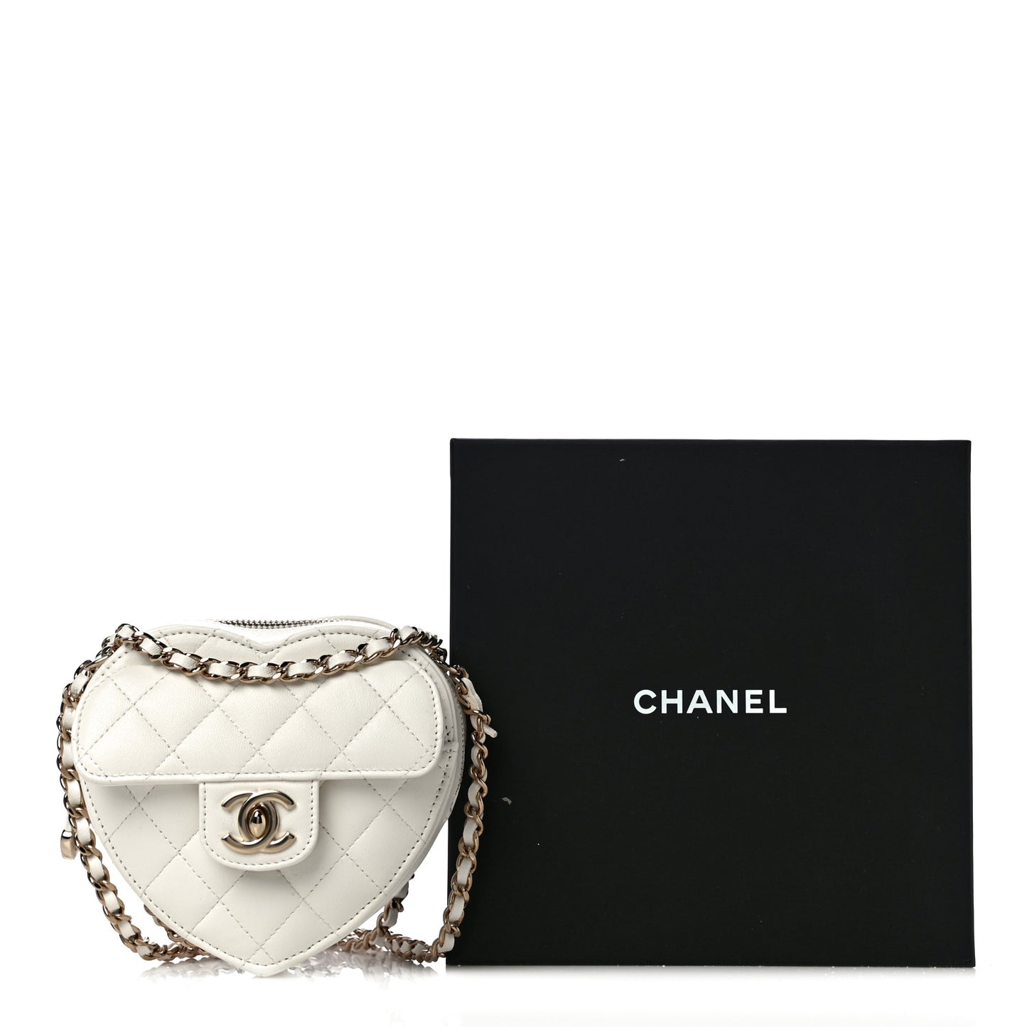 Lambskin Quilted CC In Love Heart Clutch With Chain White