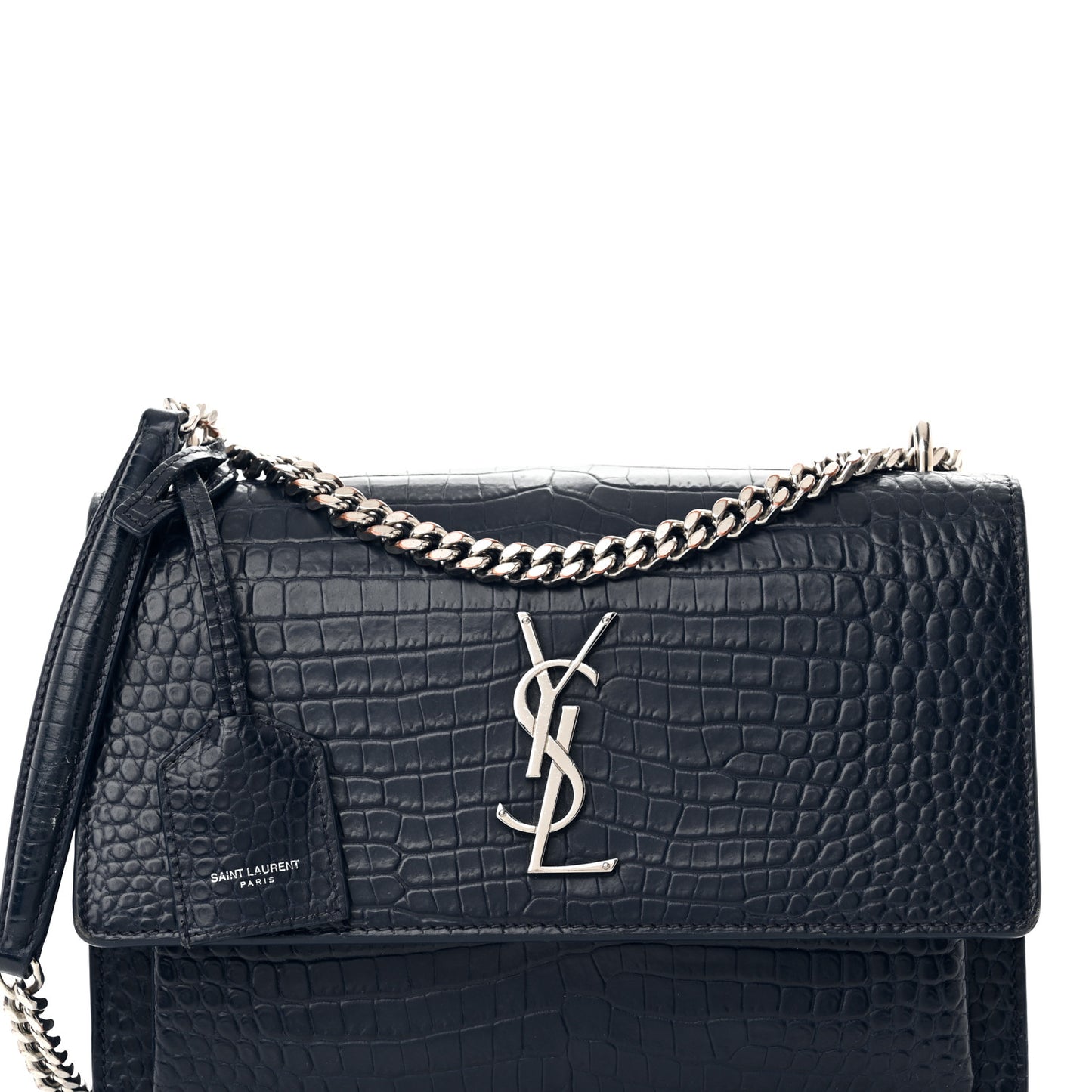 Calfskin Crocodile Embossed Medium Monogram Sunset Navy