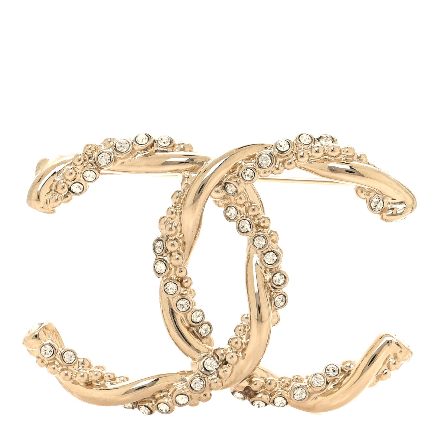 Metal Crystal Twisted CC Brooch Light Gold