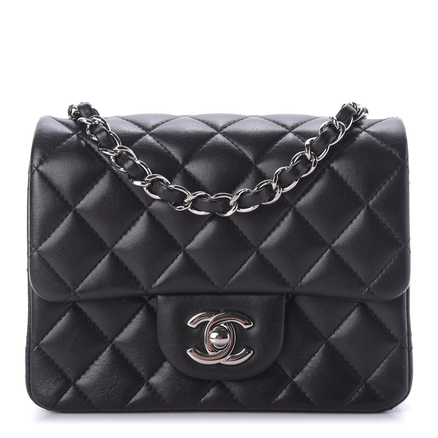 Lambskin Quilted Mini Square Flap Black