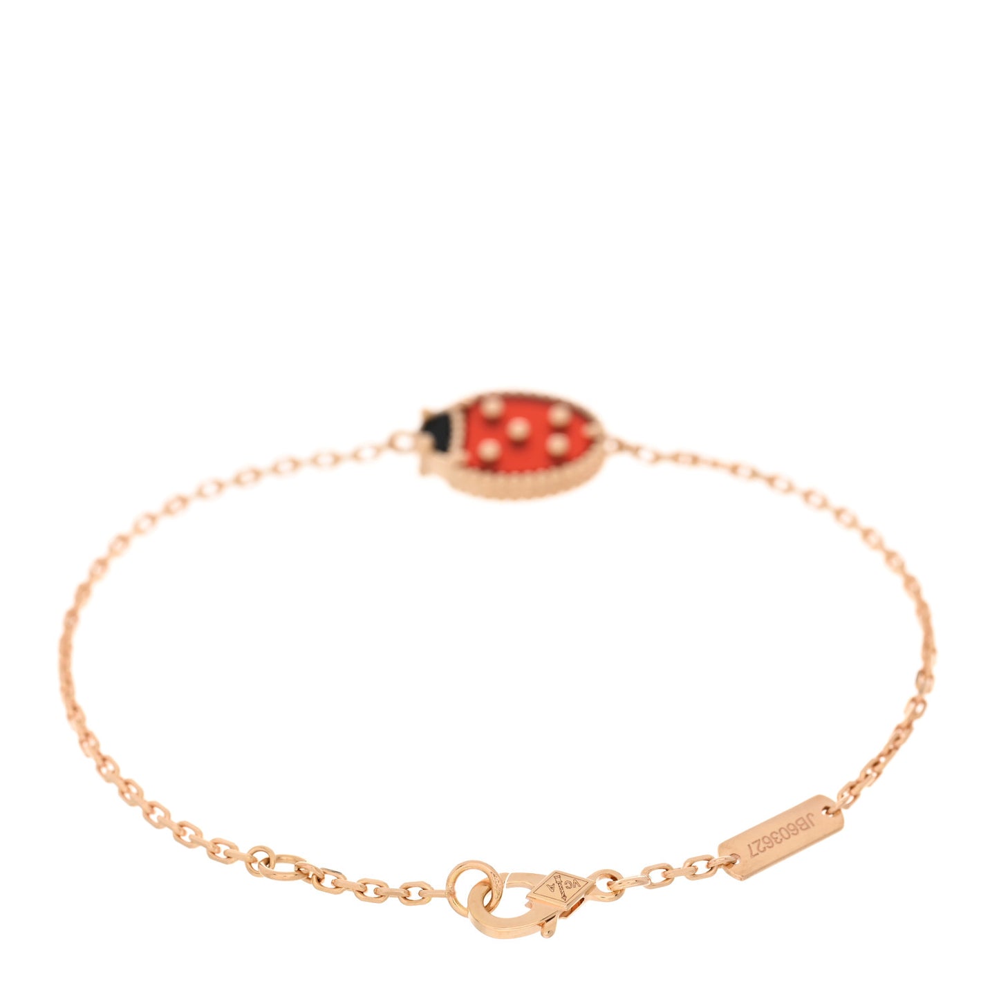 18K Rose Gold Carnelian Onyx Lucky Spring Closed Wing Ladybug Bracelet