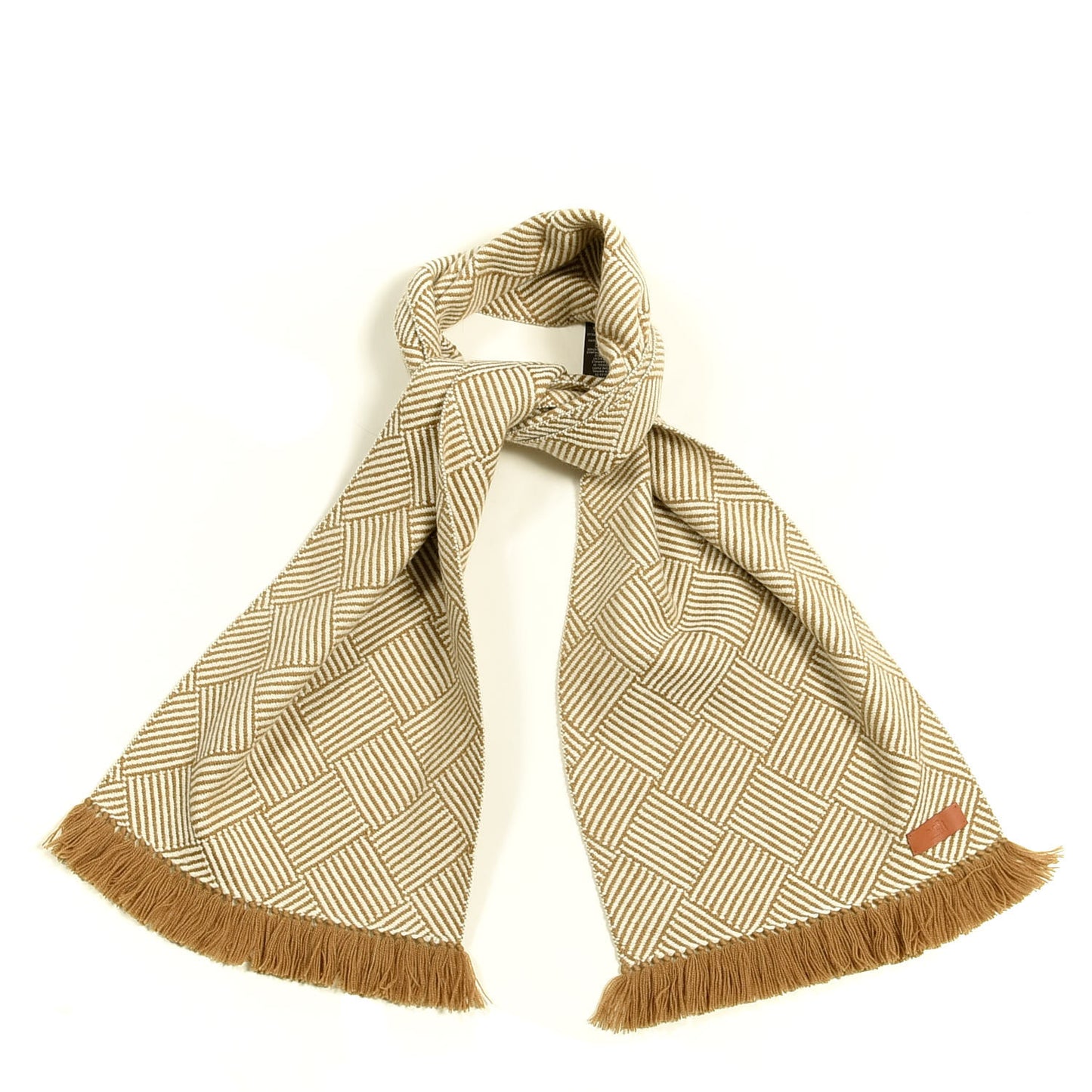 Cashmere Tile Weave Muffler Camel Ecru