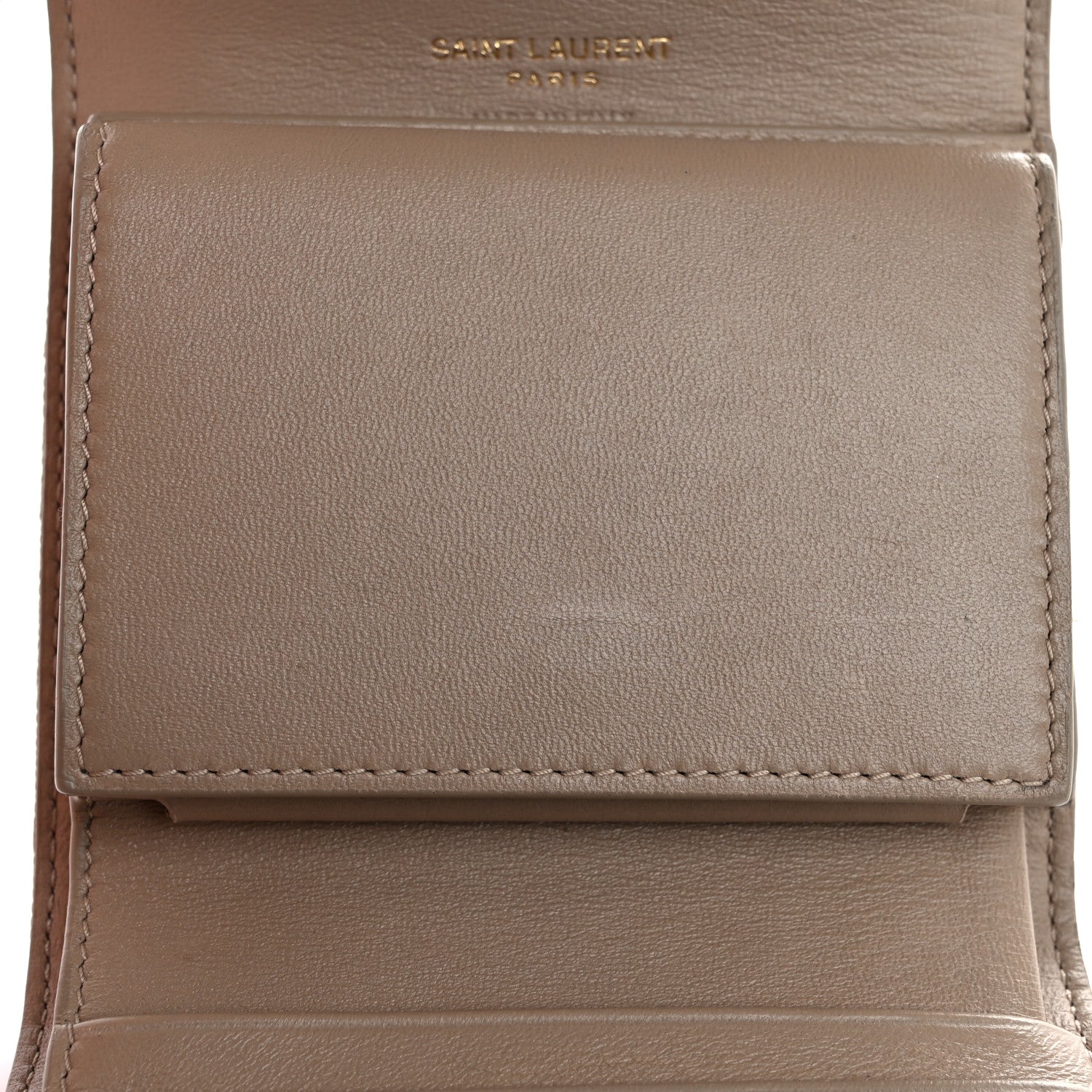 Saint Laurent Grain De Poudre Matelasse Chevron Cassandre Monogram Compact Tri Fold Wallet Dark Beige 8 of 10