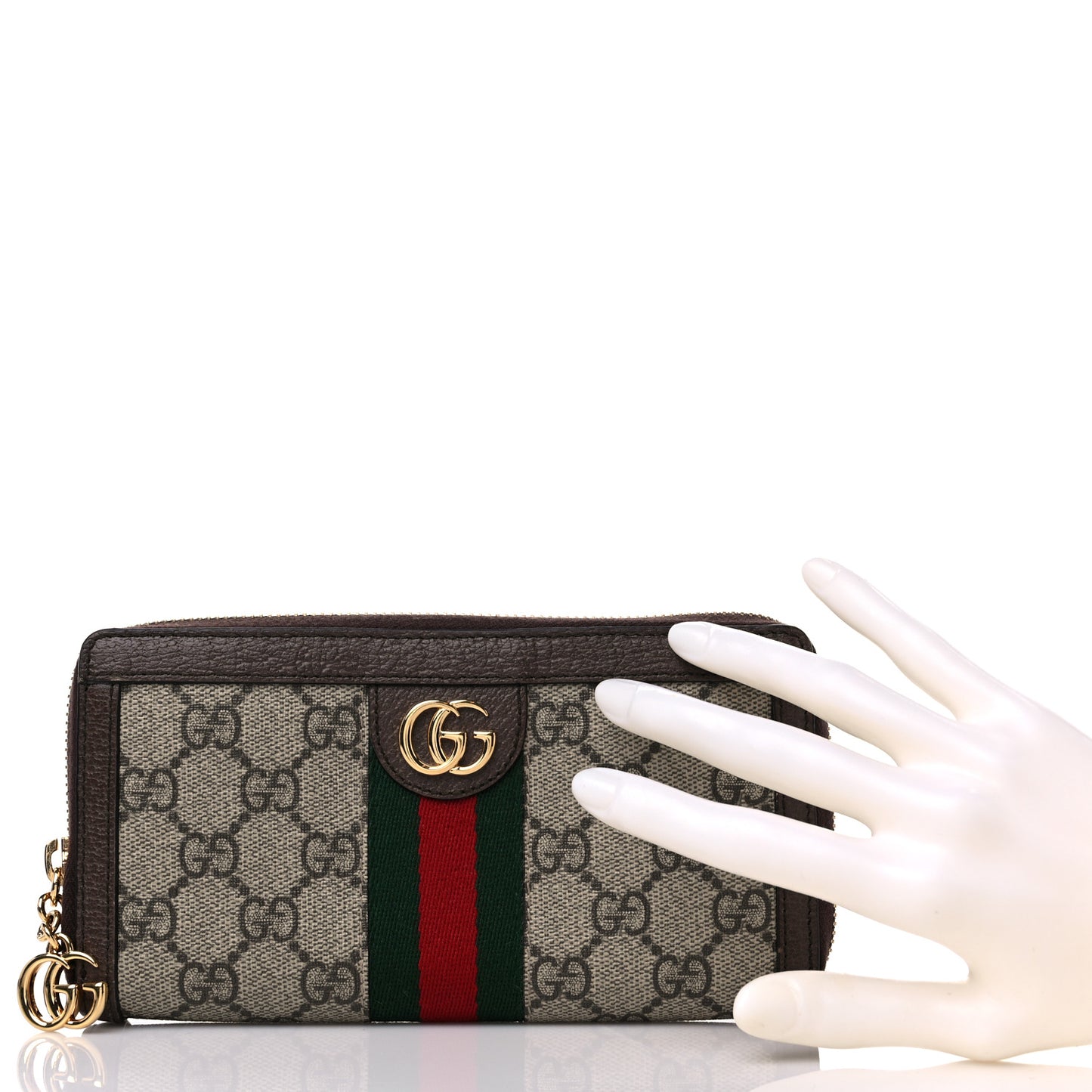 GG Supreme Monogram Web Ophidia Zip Around Wallet Brown