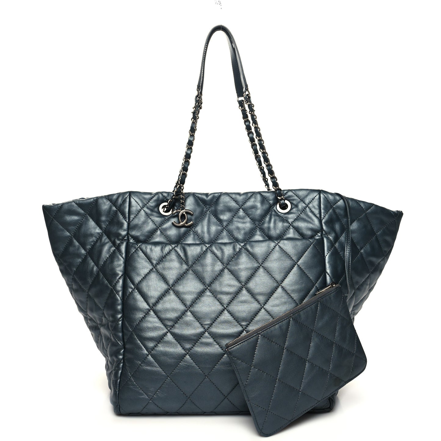Metallic Lambskin Quilted Large Week End on Mars Tote Dark Grey