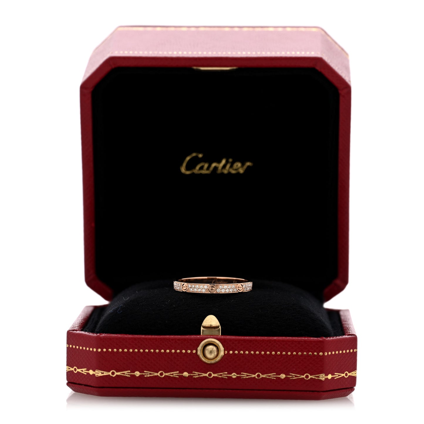 18K Pink Gold Diamond 2.6mm LOVE Paved Band Ring 58 8.25