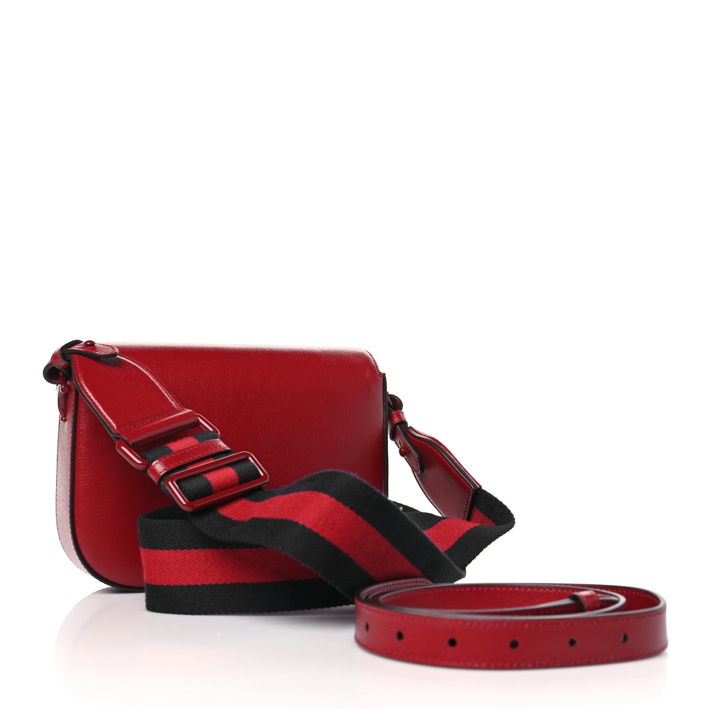 Azalea Calfskin Web Monochrome Horsebit 1955 Shoulder Bag New Cherry Red