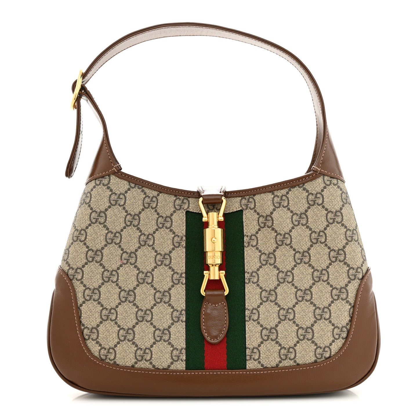GG Supreme Monogram Azalea Calfskin Web Small Jackie 1961 Hobo Beige Ebony Brown Sugar