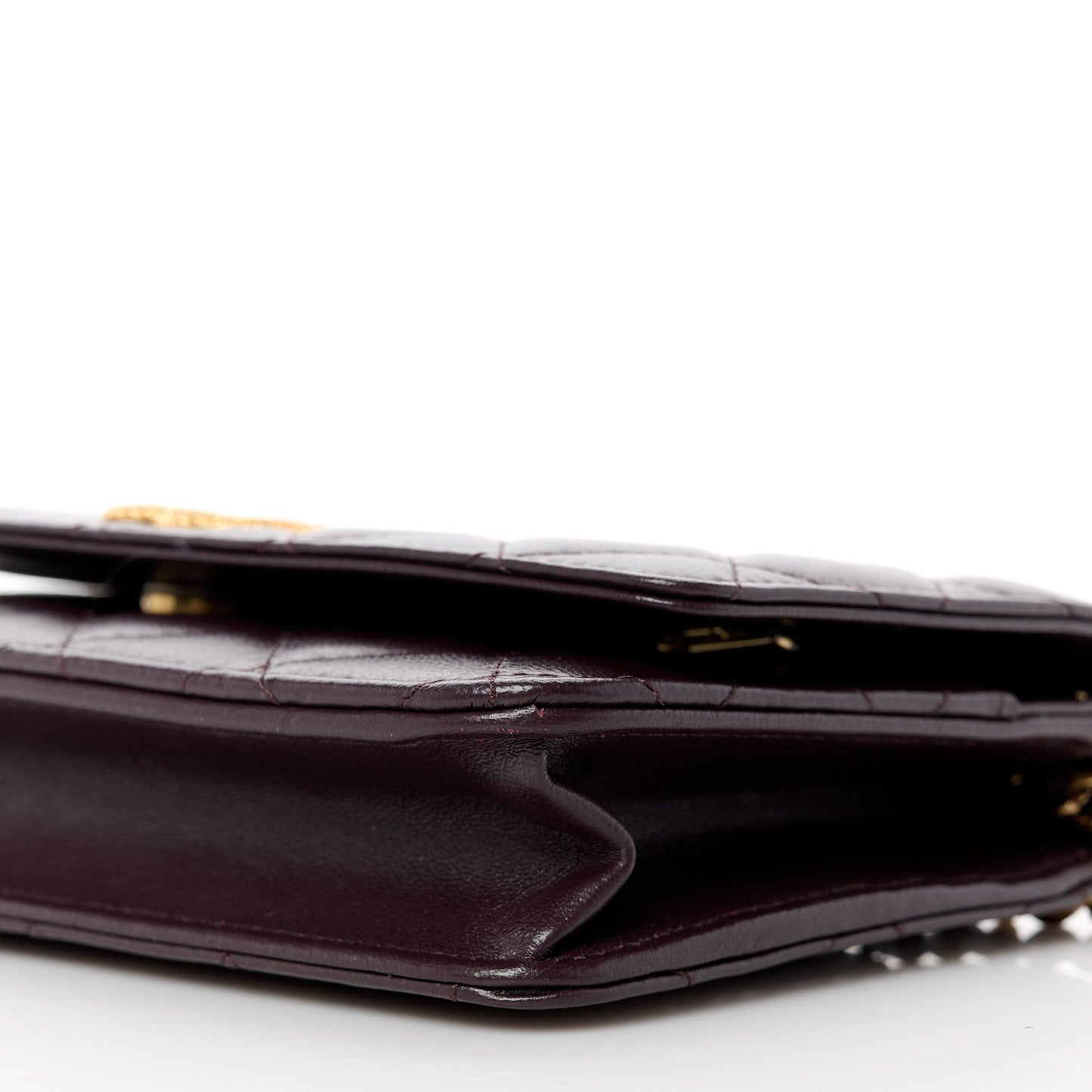 Lambskin Quilted Studded CC Wallet On Chain WOC Brown