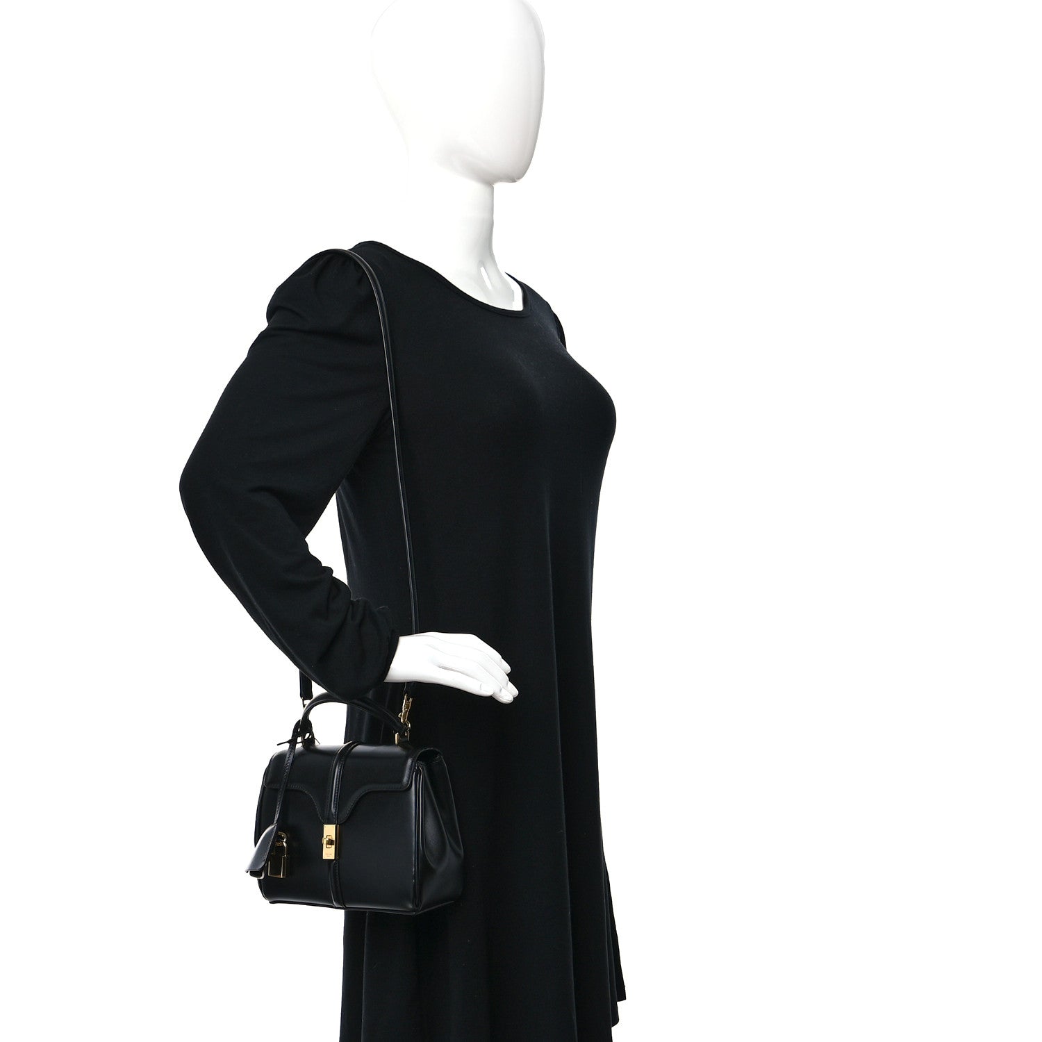 Celine Satinated Calfskin Mini 16 Top Handle Bag Black 2 of 10