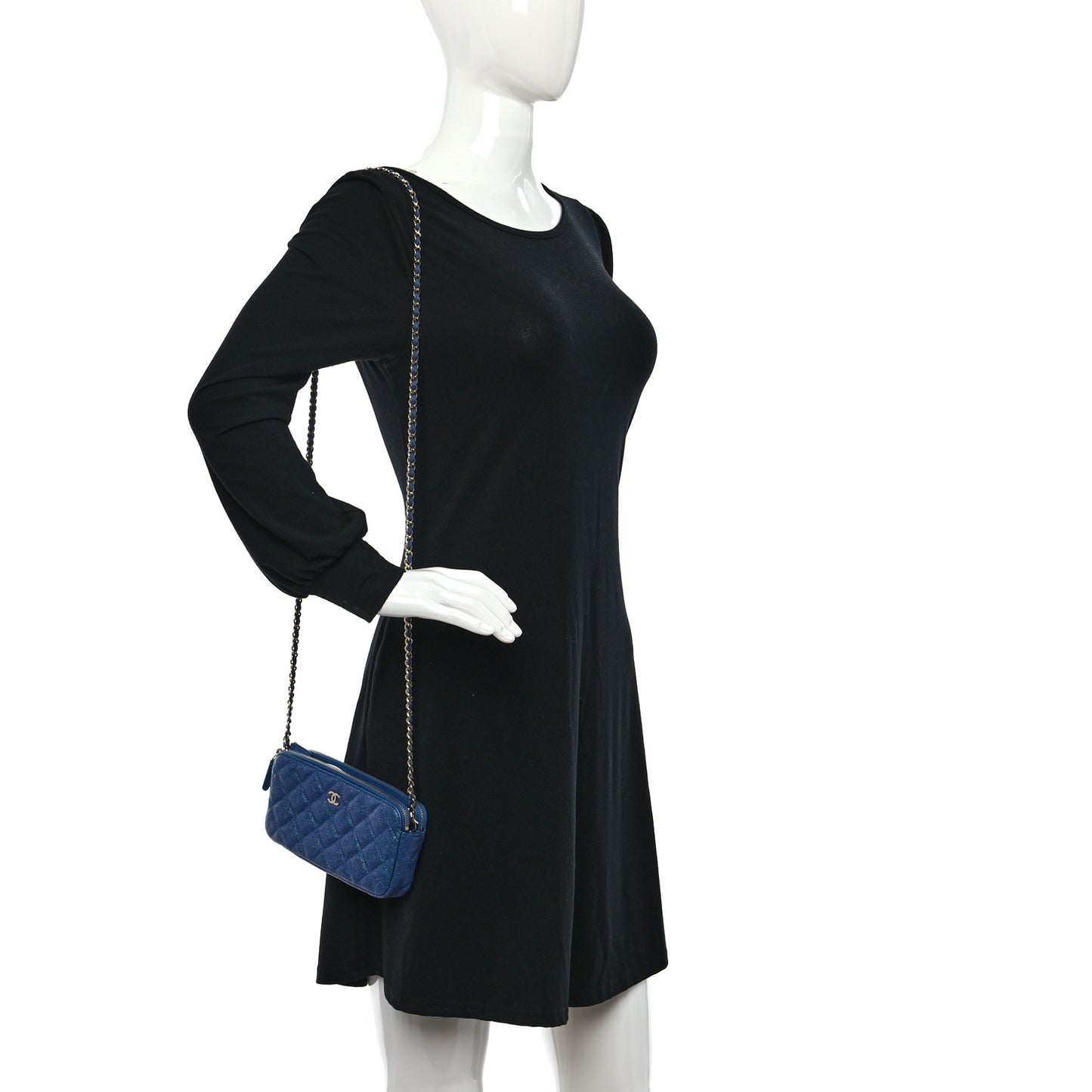 Iridescent Caviar Quilted Clutch With Chain Dark Blue