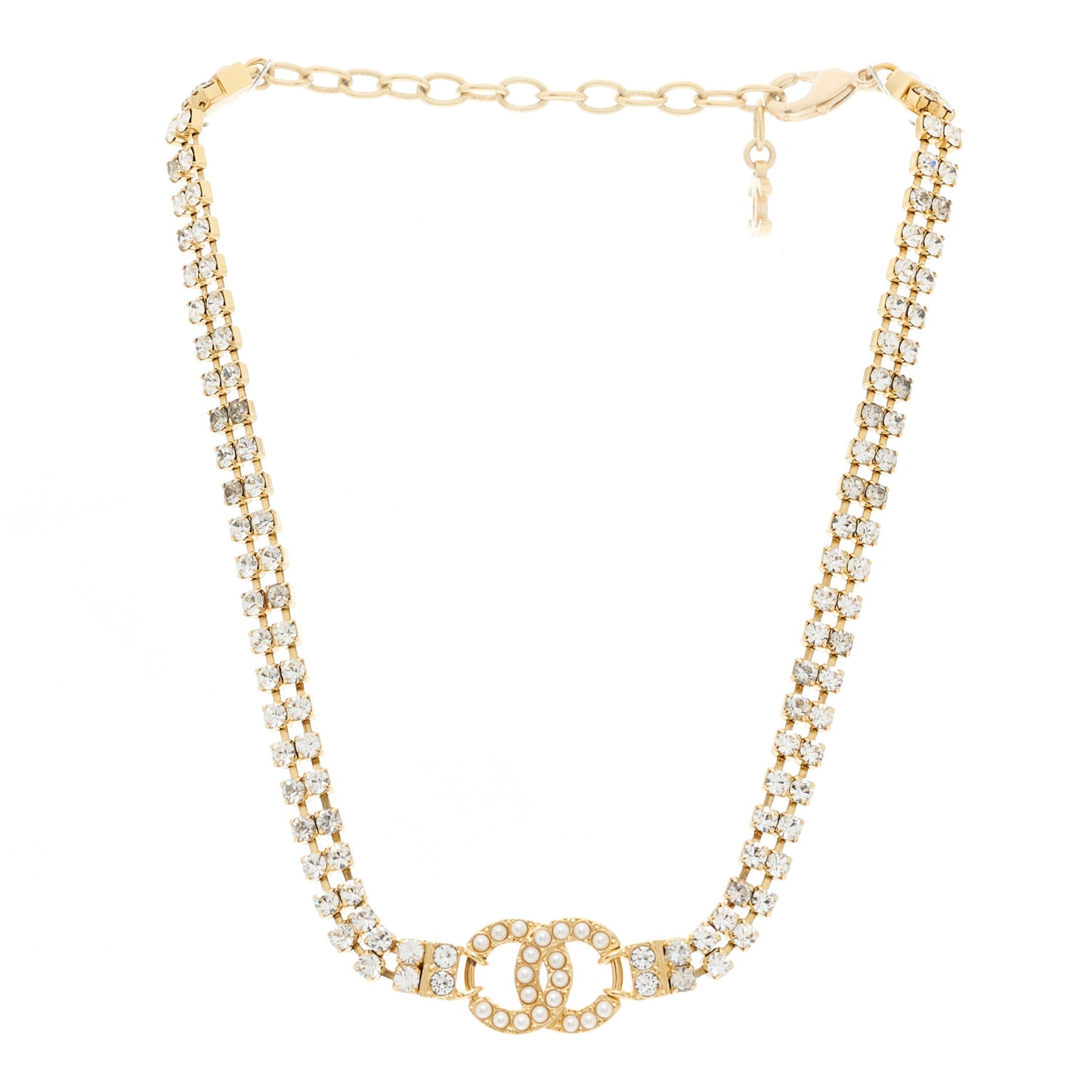 Crystal Pearl CC Choker Necklace Gold