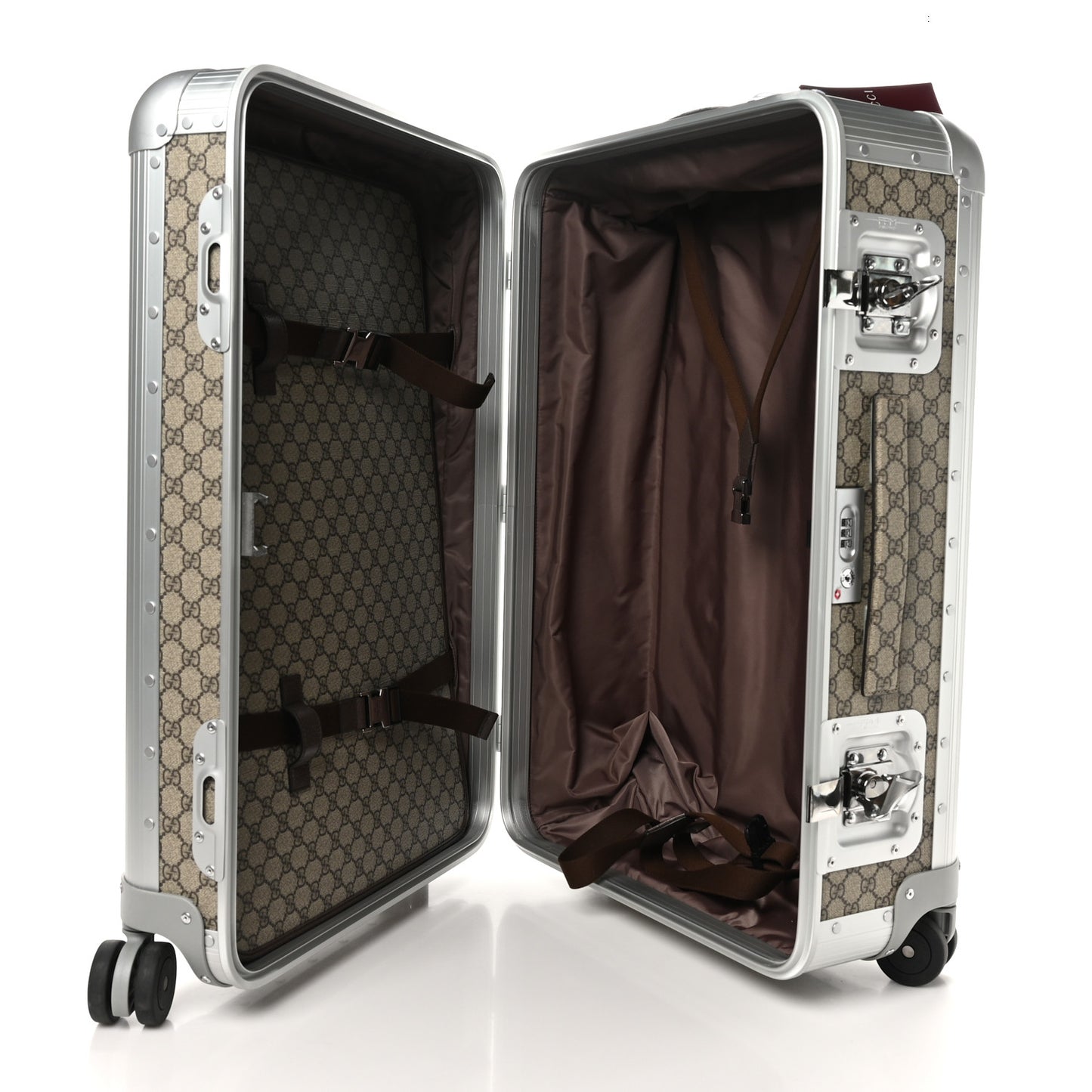 GG Supreme Monogram Aluminium Porter Medium Trolley Suitcase Beige Ebony Silver